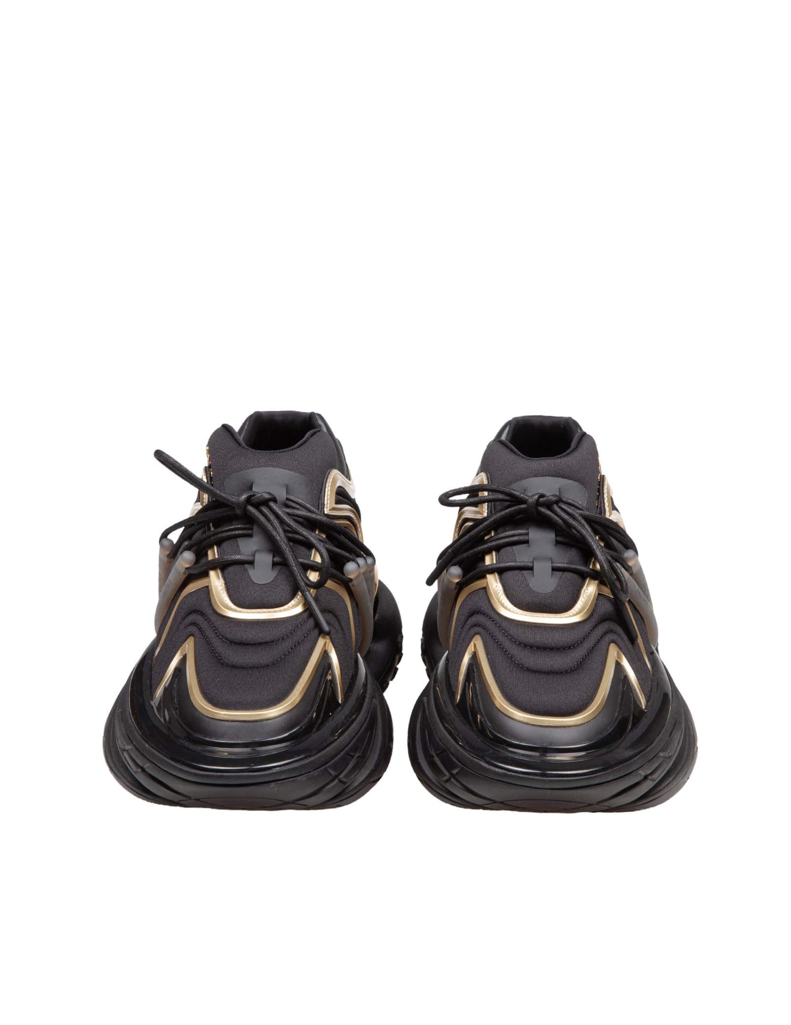 Shop Balmain Unicorn Wave Neoprene And Leather Sneakers Color Black/gold