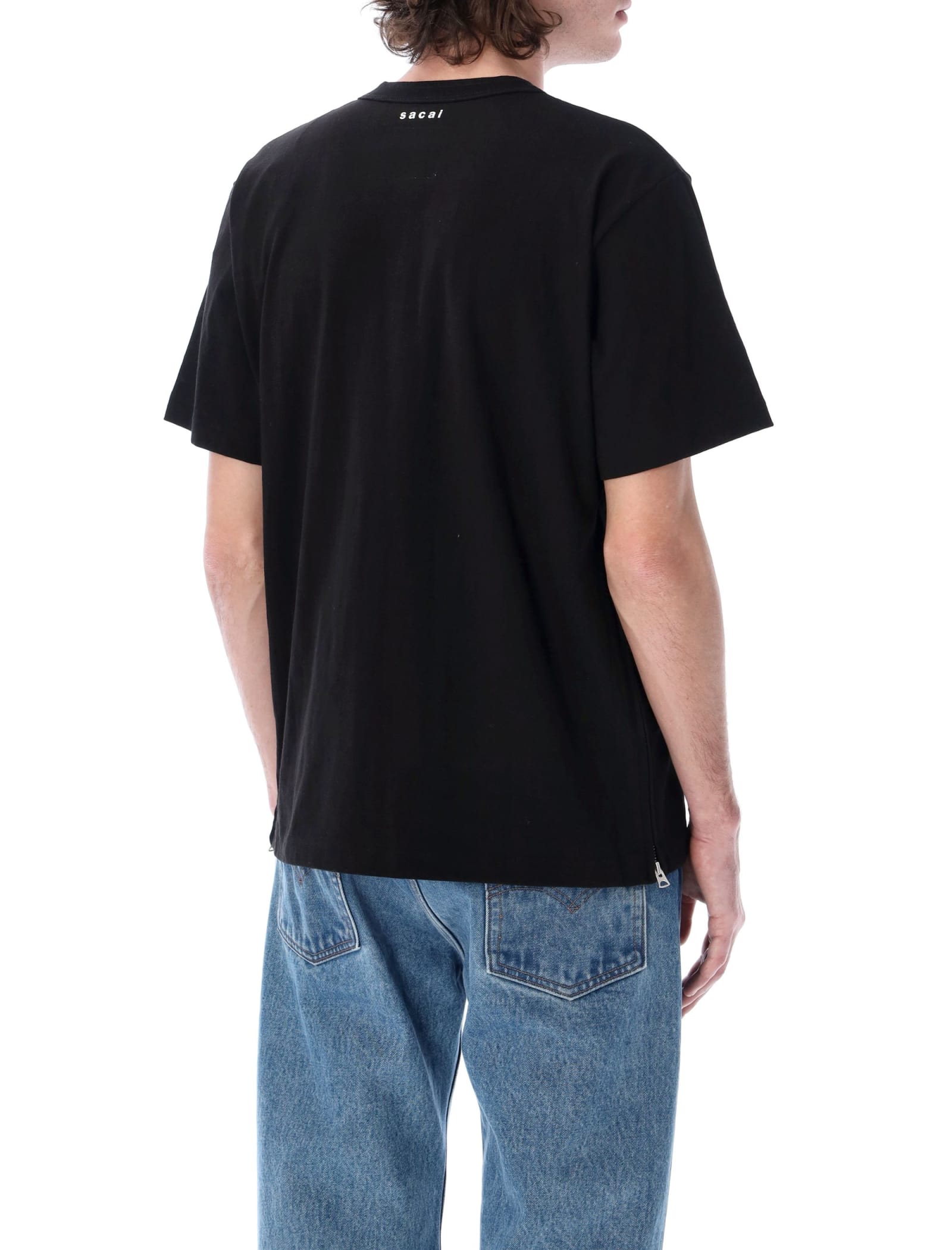Shop Sacai Side Zip Cotton T-shirt In Black