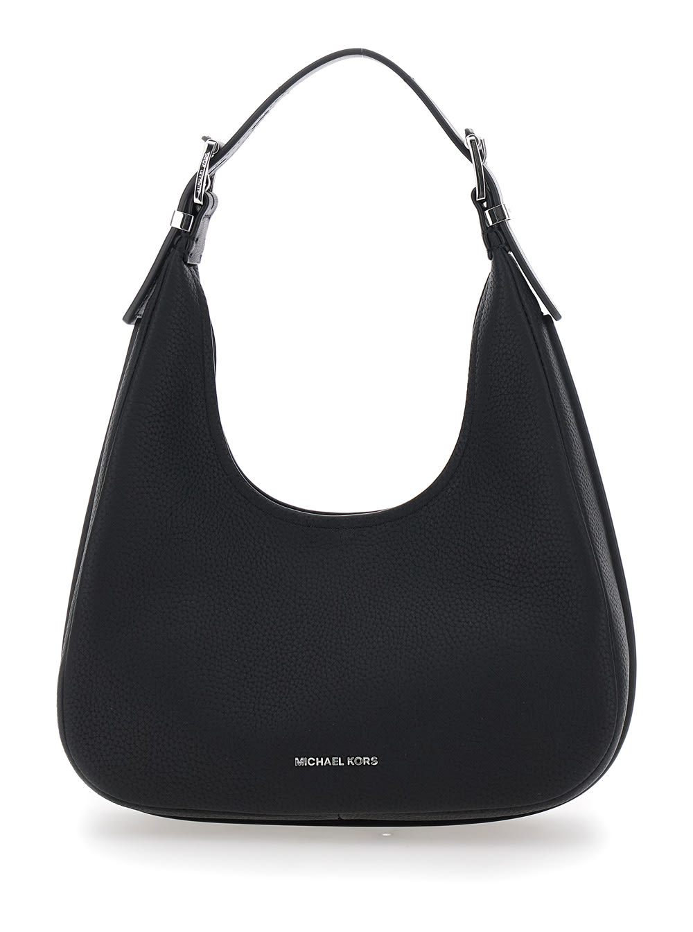 nolita Black Shoulder Bag With Logo Lettering On The Front In Hammered Leather Woman