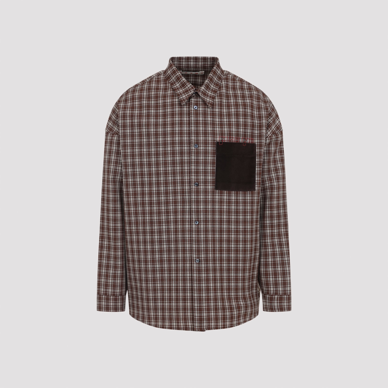 Marni Brown Virgin Wool Check Grain De Poudre Wool Shirt In Brown