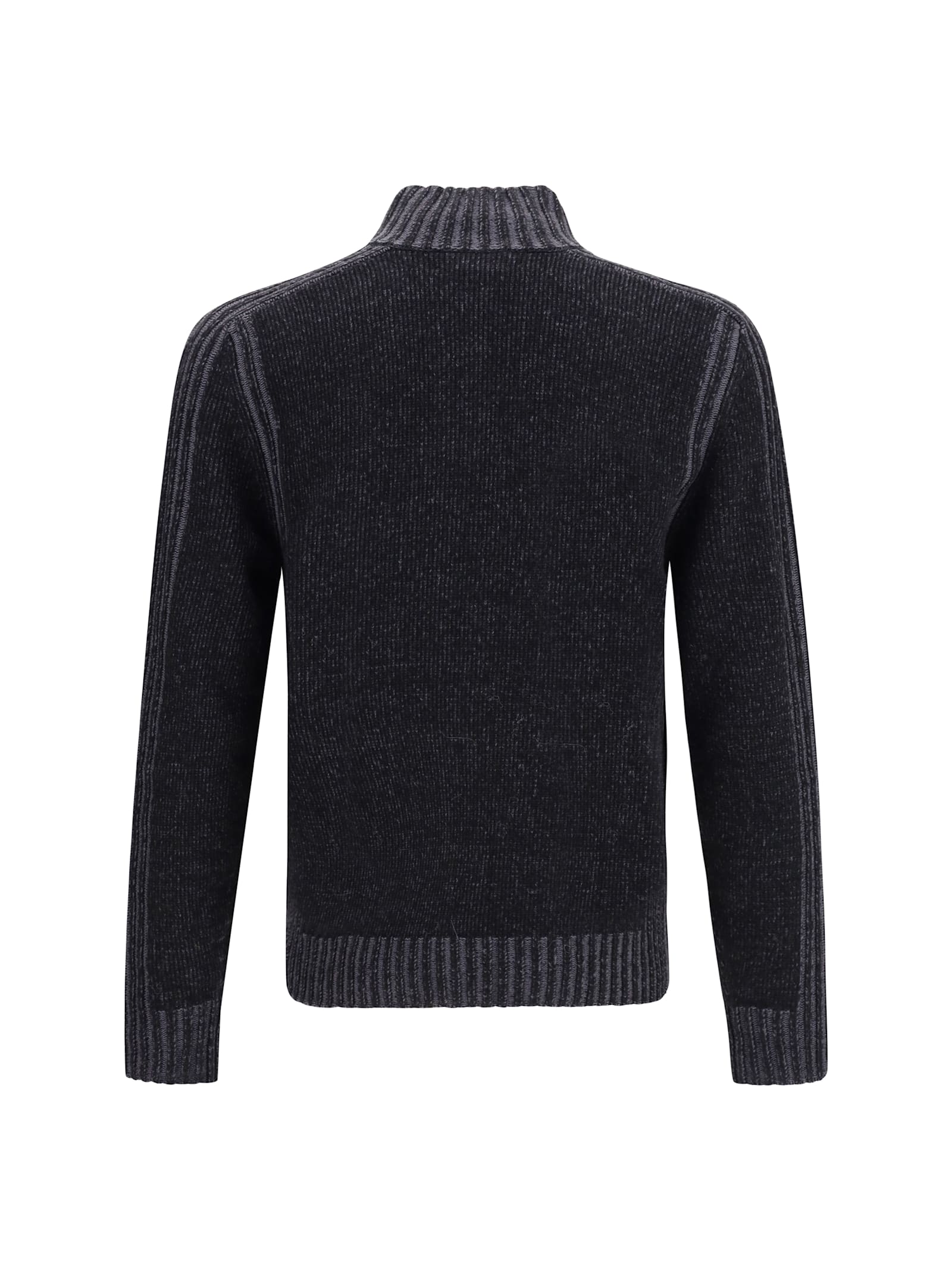 Belstaff High Collar Long Sleeve Zip Knit Sweater In Gray