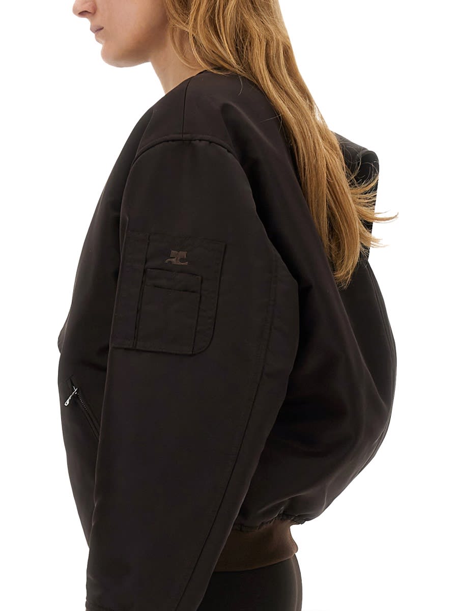 Shop Courrèges Bow Neck Bomber Jacket In Brown