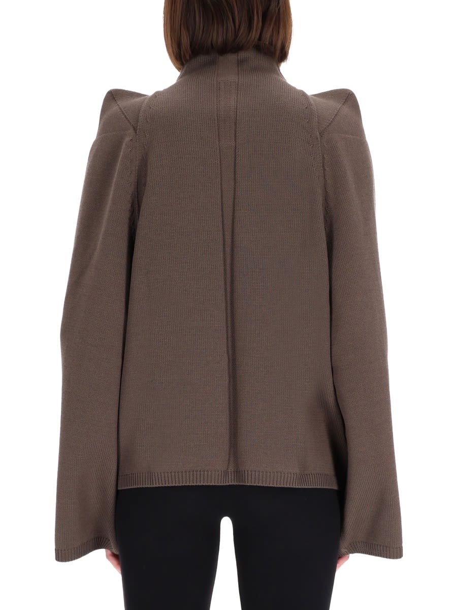 Rick Owens High Neck Long Sleeve Top With Shoulder Detail In Brown