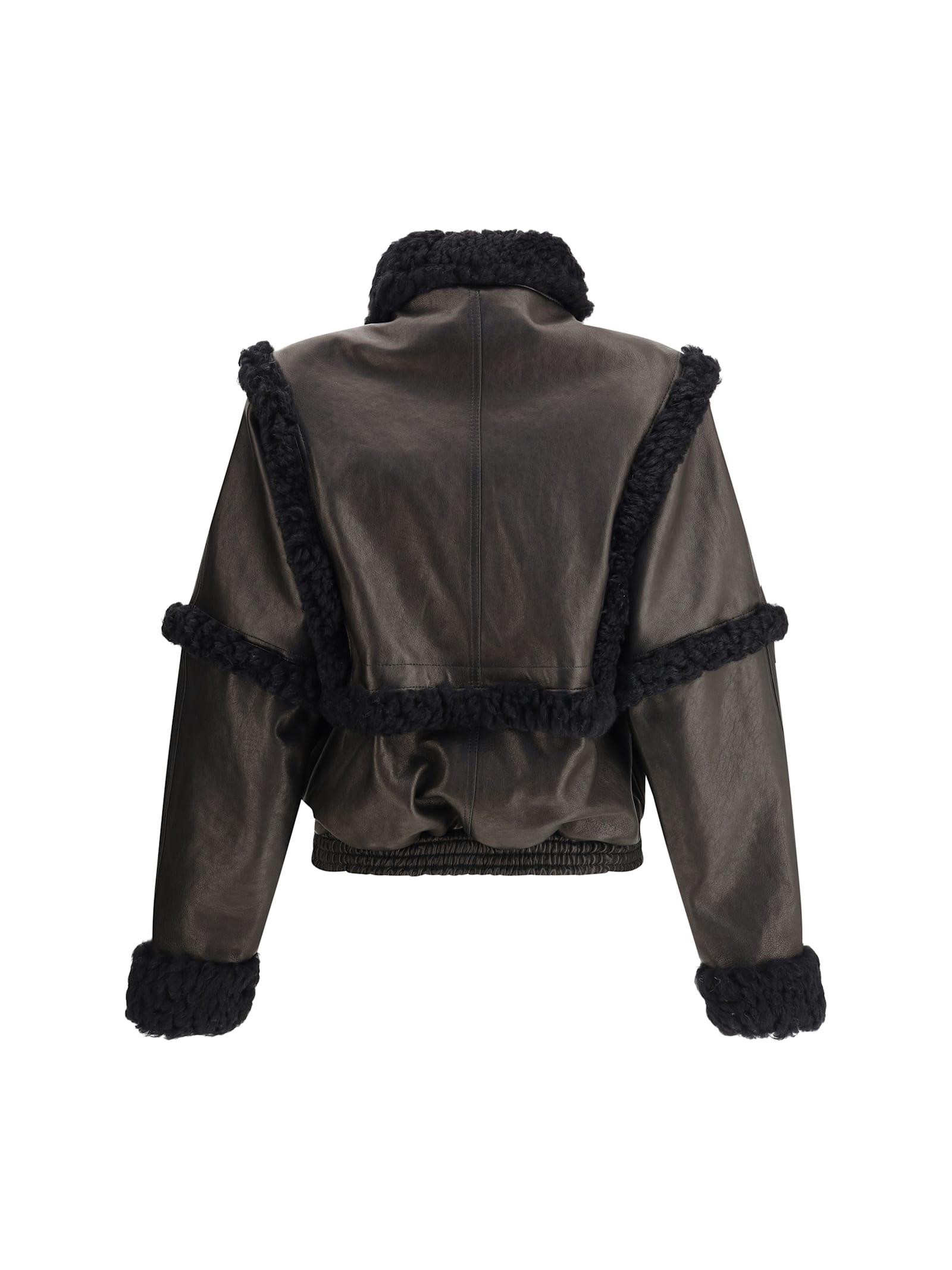 Magda Butrym Shearling-trimmed Bomber Leather Jacket In Brown