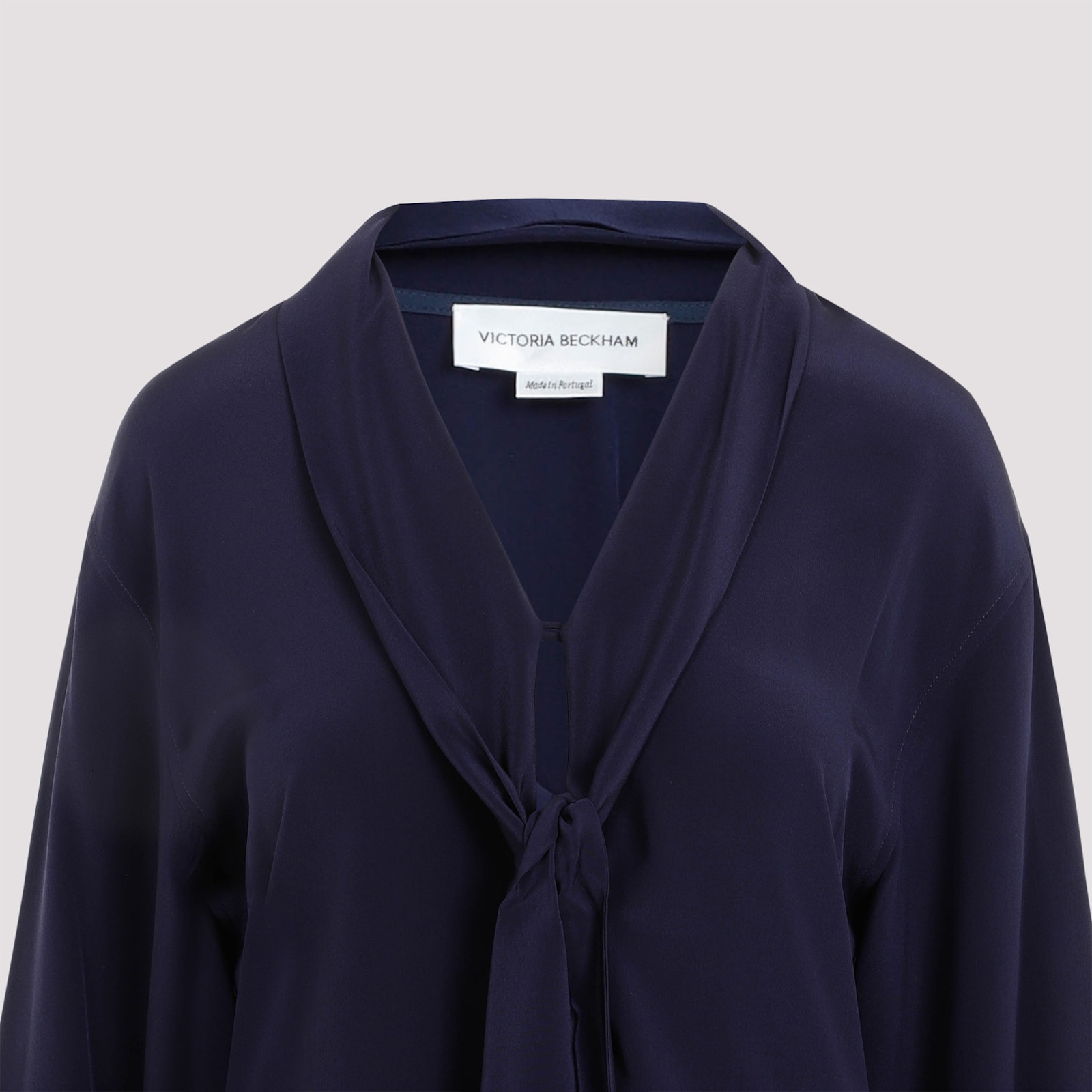 Victoria Beckham Silk Shirt With Tie Detail In Ink Blue
