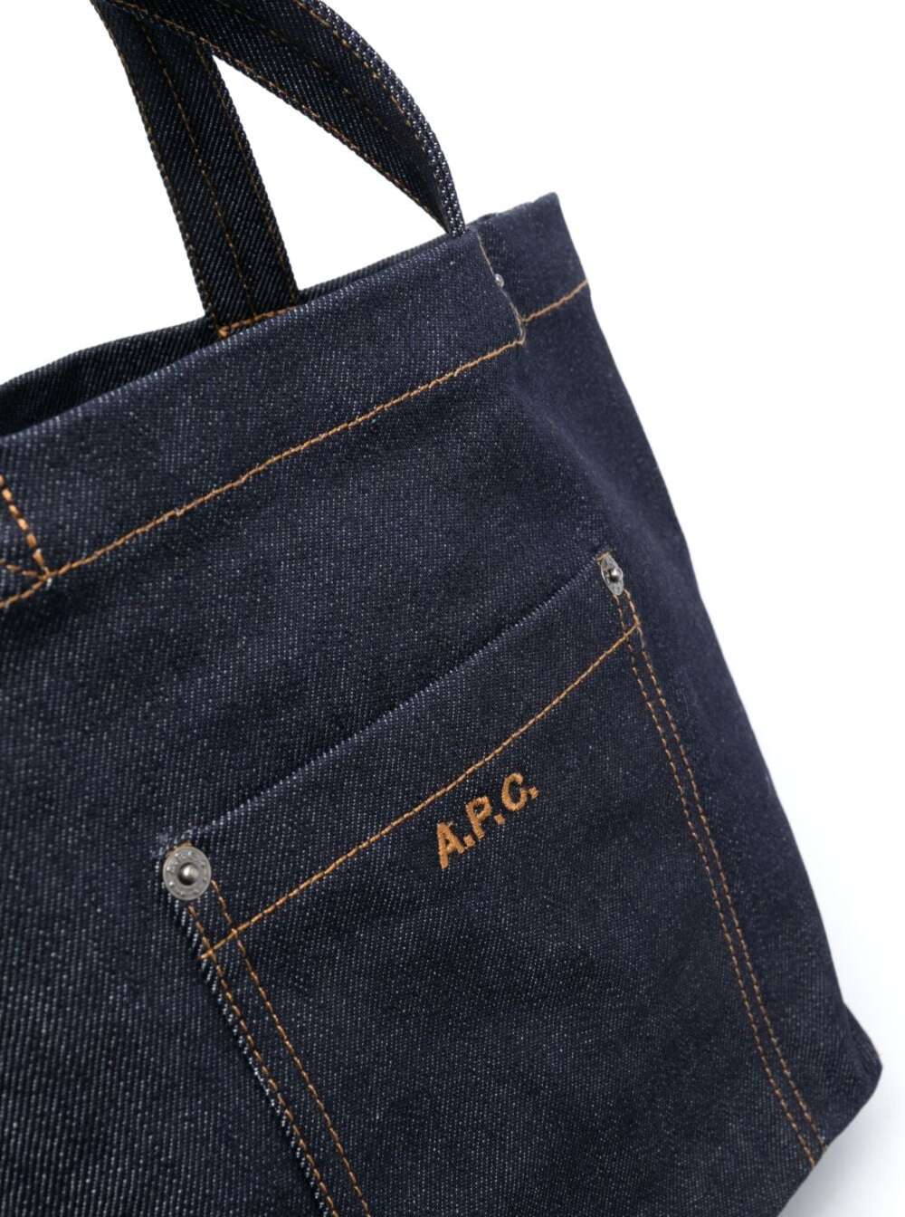 Shop Apc Blue Hand Bag With Patch Pocket Abd Patch Logo In Cotton Denim Woman