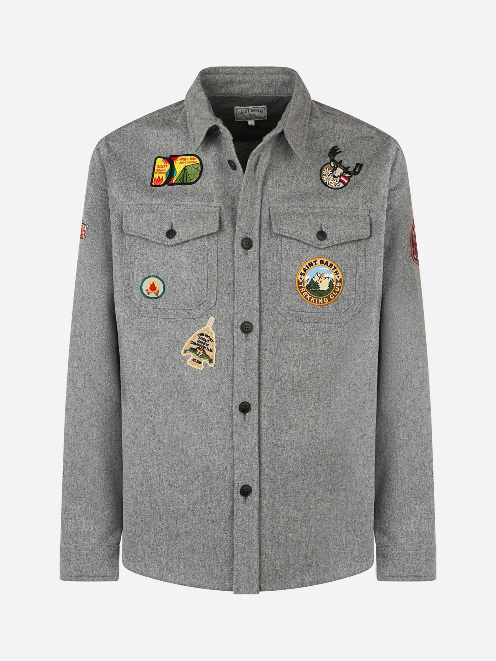 Mc2 Saint Barth Multi-patch Button-down Shirt Jacket In Grey
