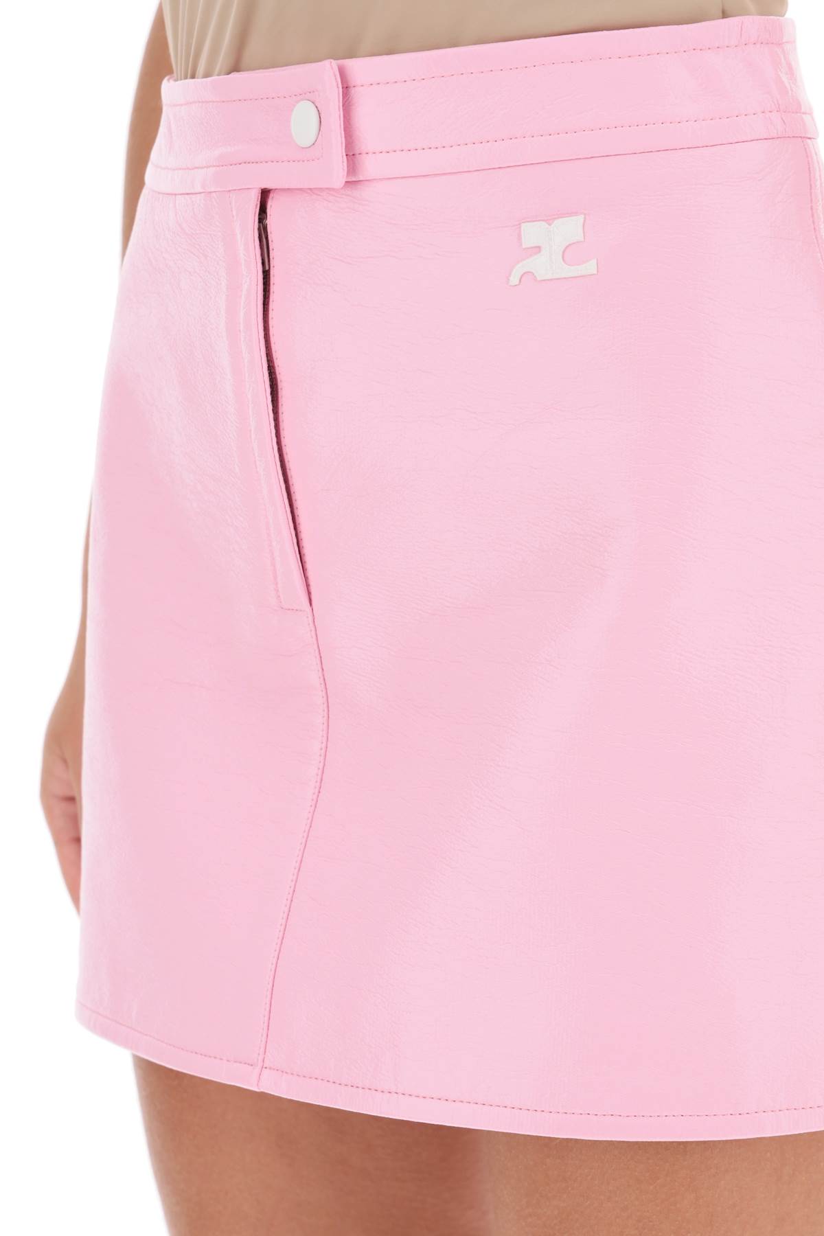 Shop Courrèges Coated Cotton Mini Skirt In Rose
