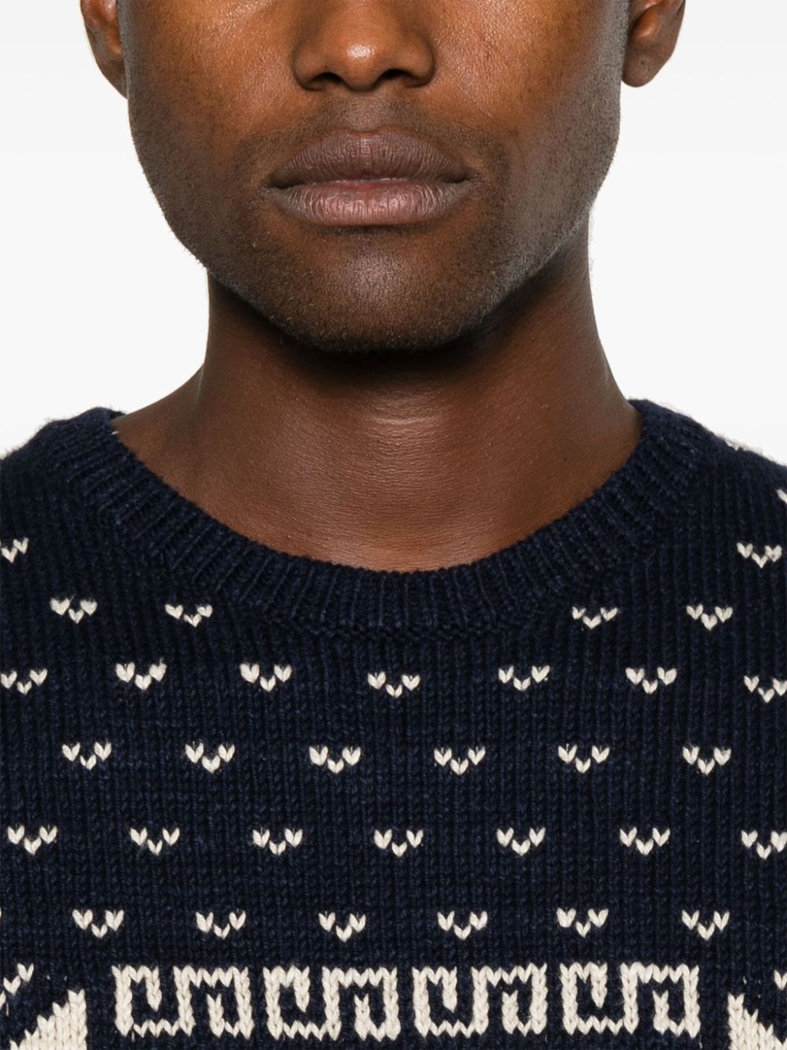 RALPH LAUREN BLUE AND WHITE COTTON BLEND SWEATER 