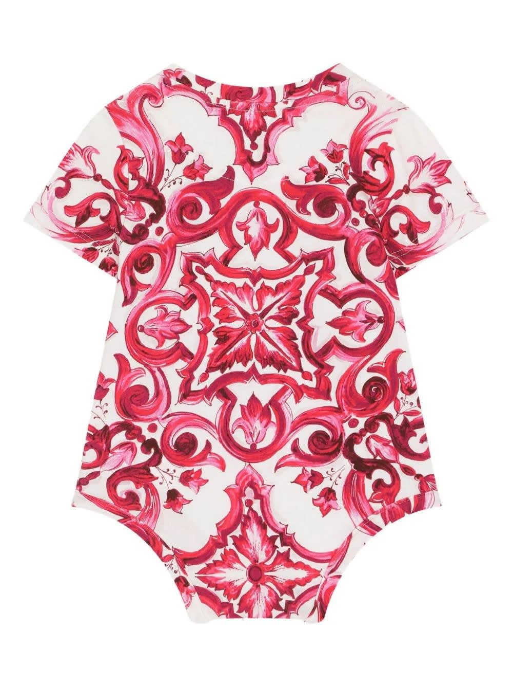 Shop Dolce & Gabbana Set 2 Bodies In White And Fuchsia With Dg Logo And Majolica Print In Pink