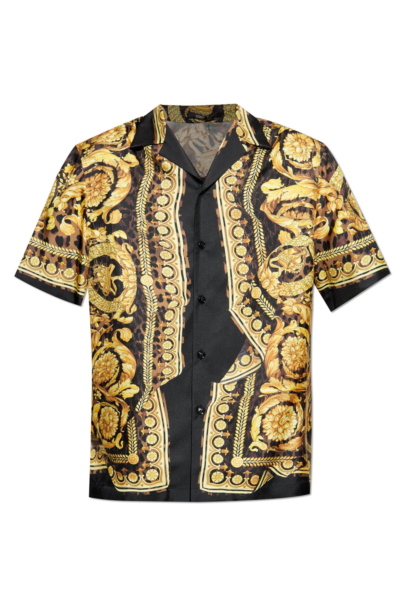 Shop Versace Shirt With Print In Nero E Oro