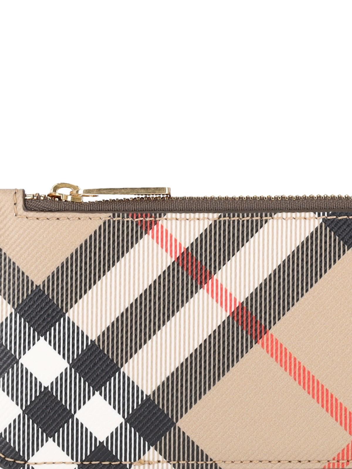 Shop Burberry Check Zip Card Holder In Sand