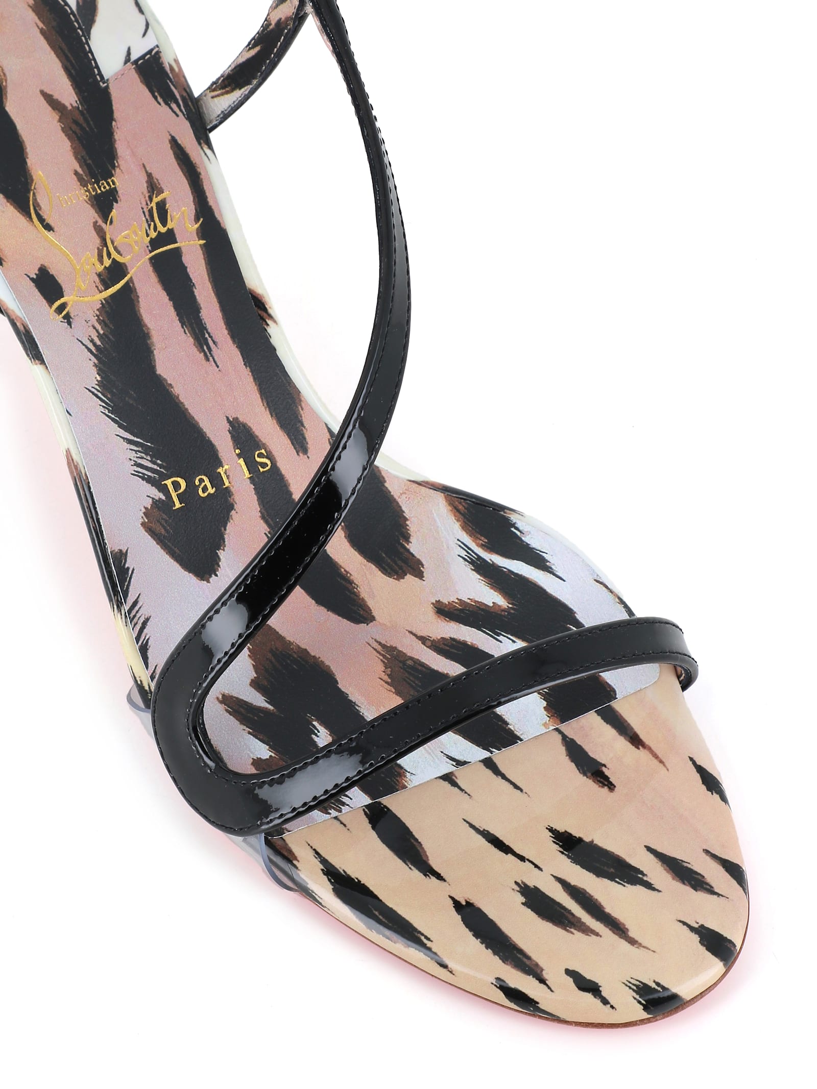 Christian Louboutin Rosalie Black Patent Leather Sandals In Leopard