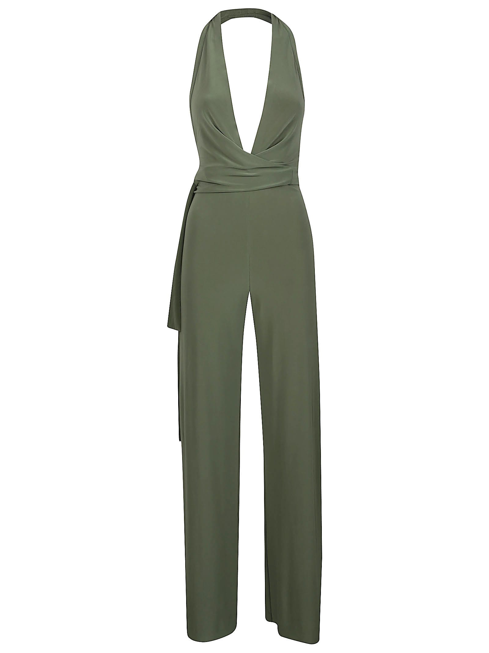 Norma Kamali Halter Wrap Straight Leg Jumpsuit in Celadon