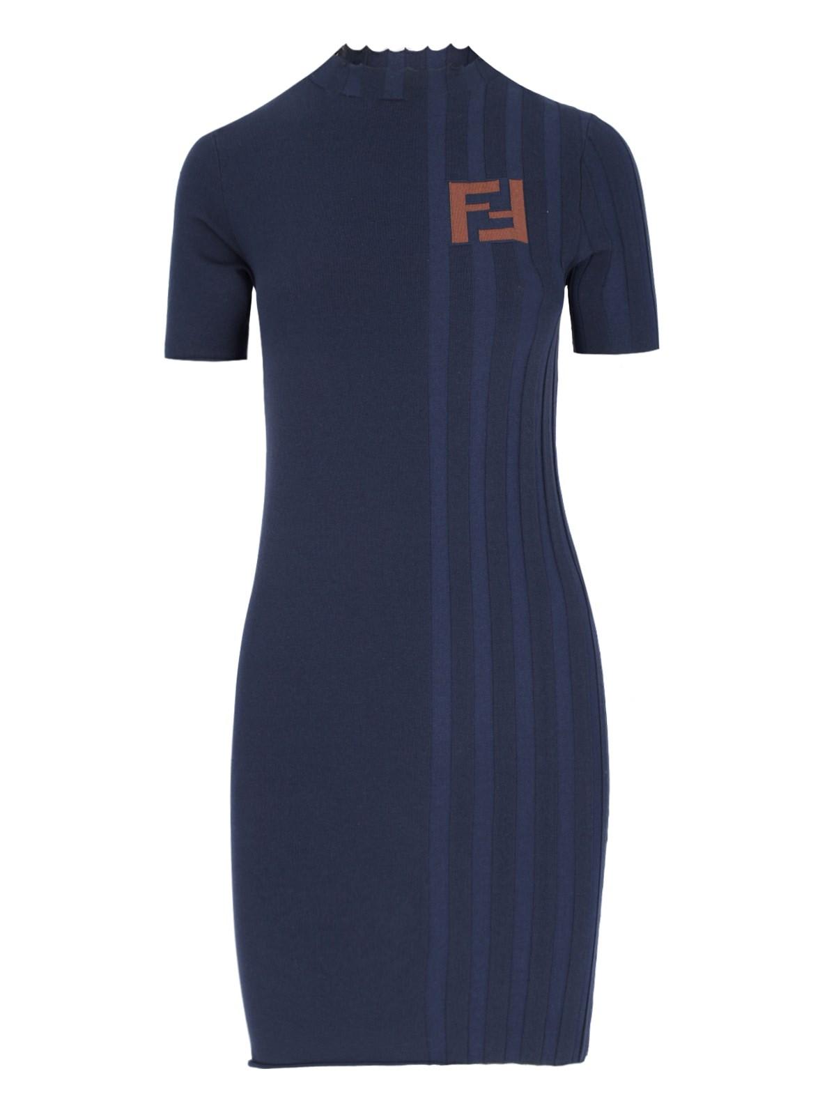 Shop Fendi Logo Mini Dress In Blue