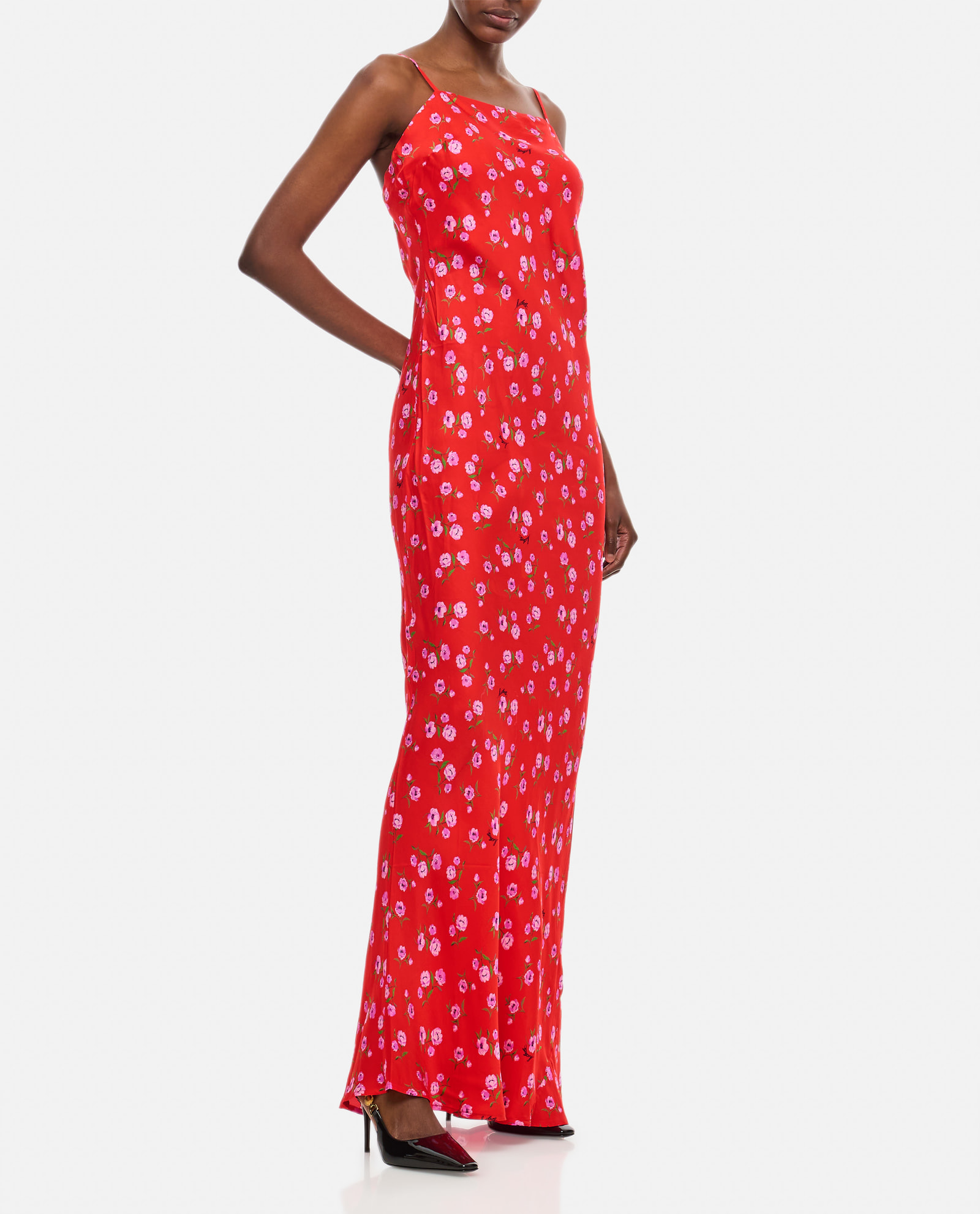Shop Rotate Birger Christensen Long Printed Dress In Red