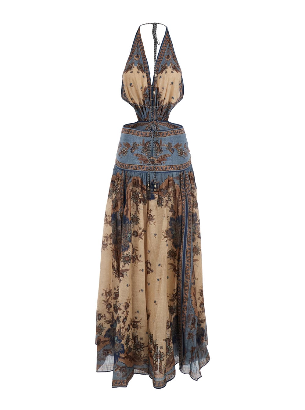Zimmermann Ascension Multicolor Sleeveless Long Dress With Halterneck And All-over Print In Cotton Woman In Multi