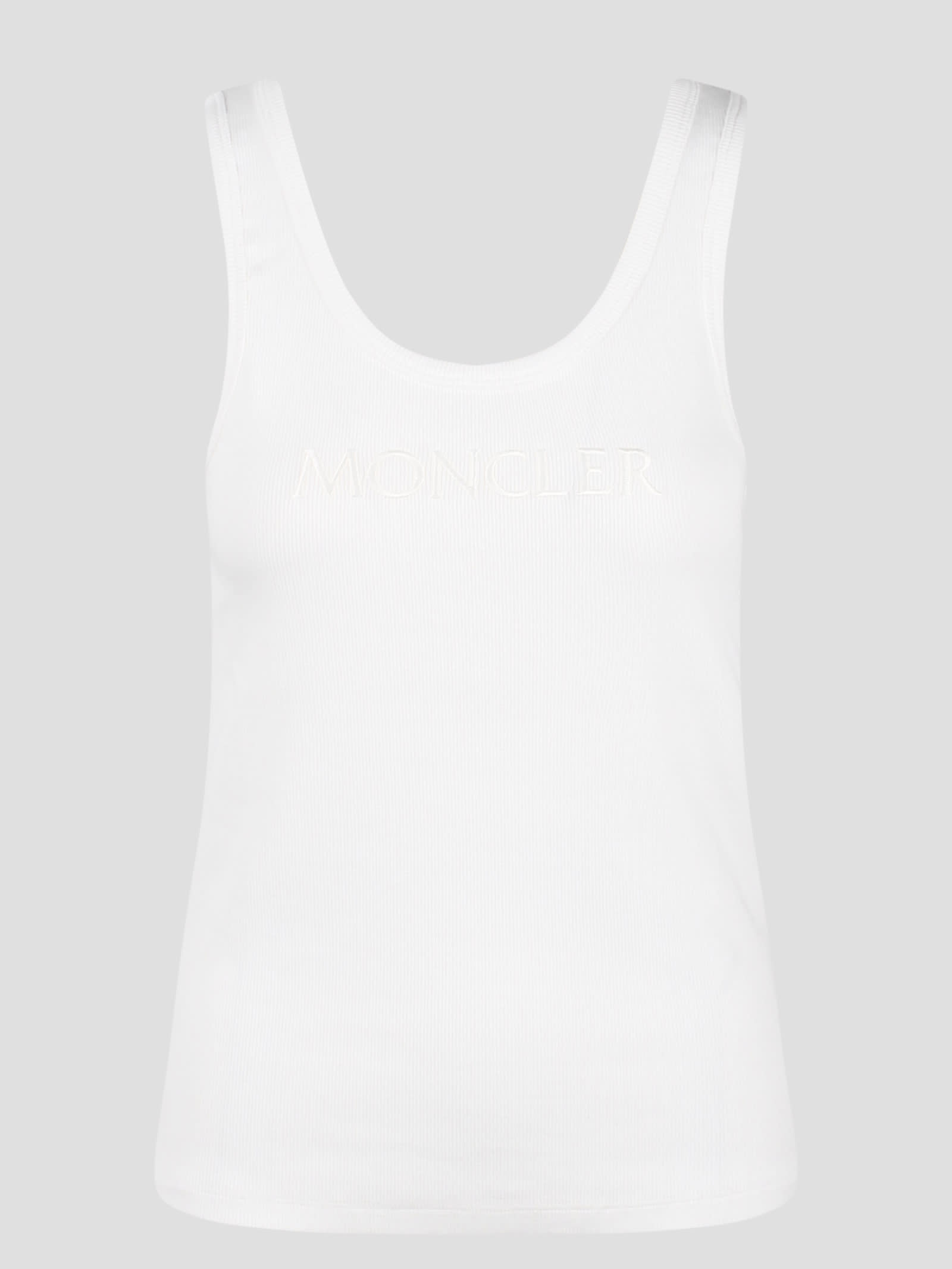 Shop Moncler Embroidered Logo Ribbed Tank Top In White