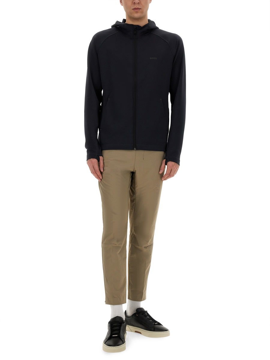 Hugo Boss Active Stretch Zip-up Hoodie In Black