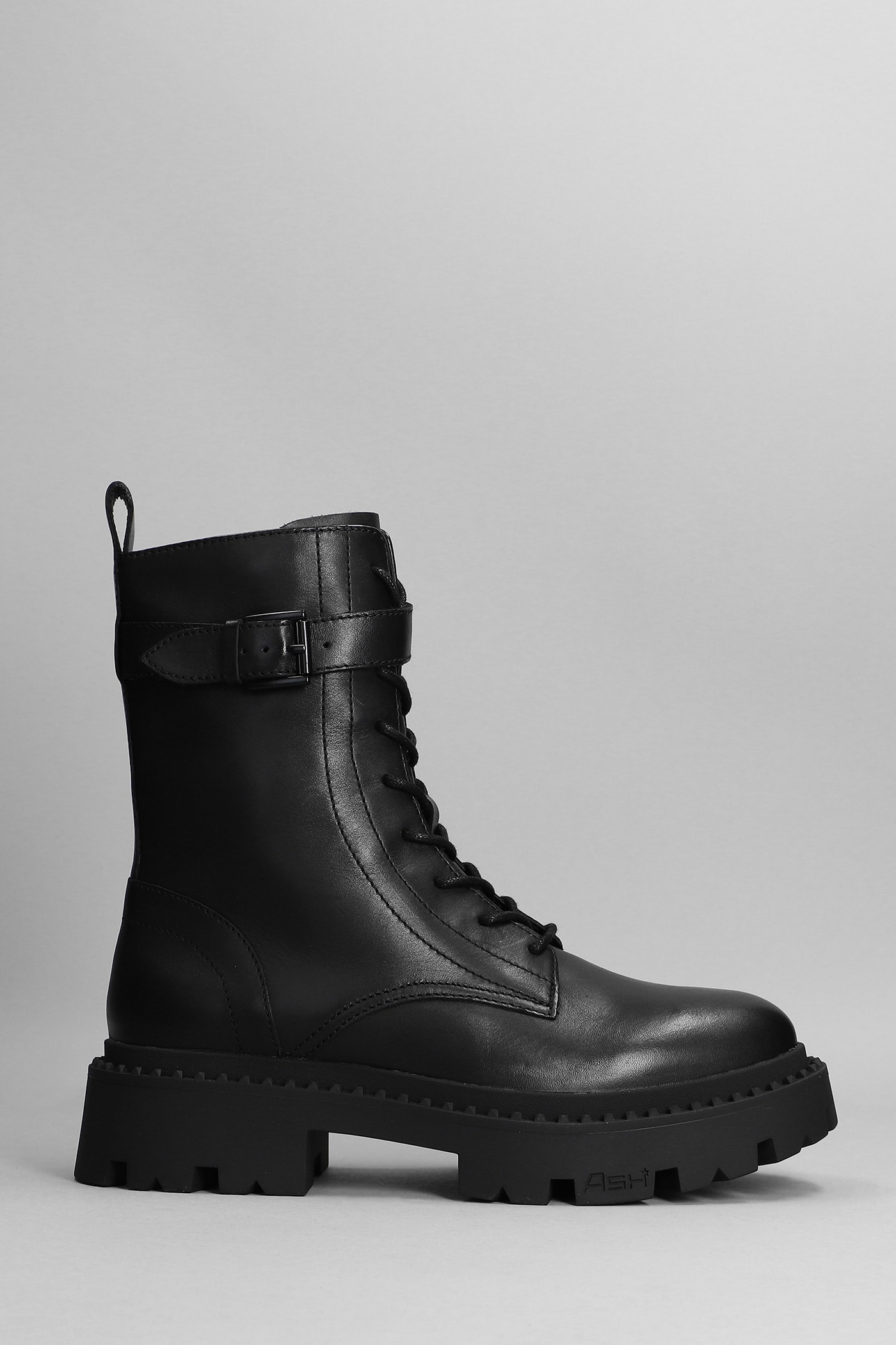 Ash Gena Combat Boots In Black Leather