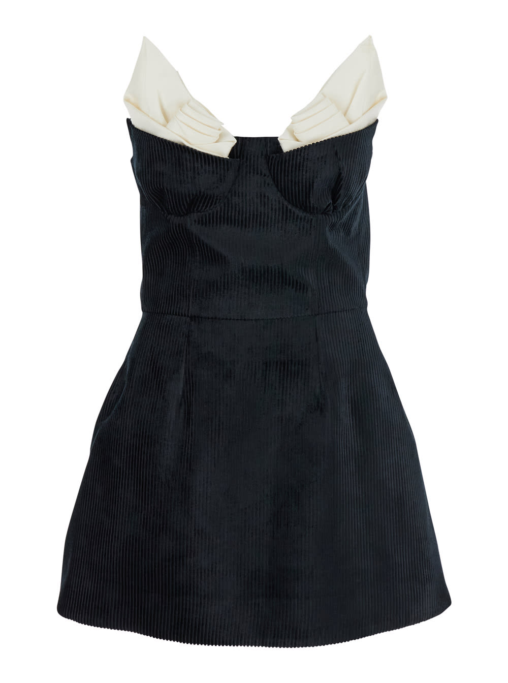 Shushu-tong Black Dress With Bustier-style Neckline And Velvet Effect In Tech Fabric Woman In Black