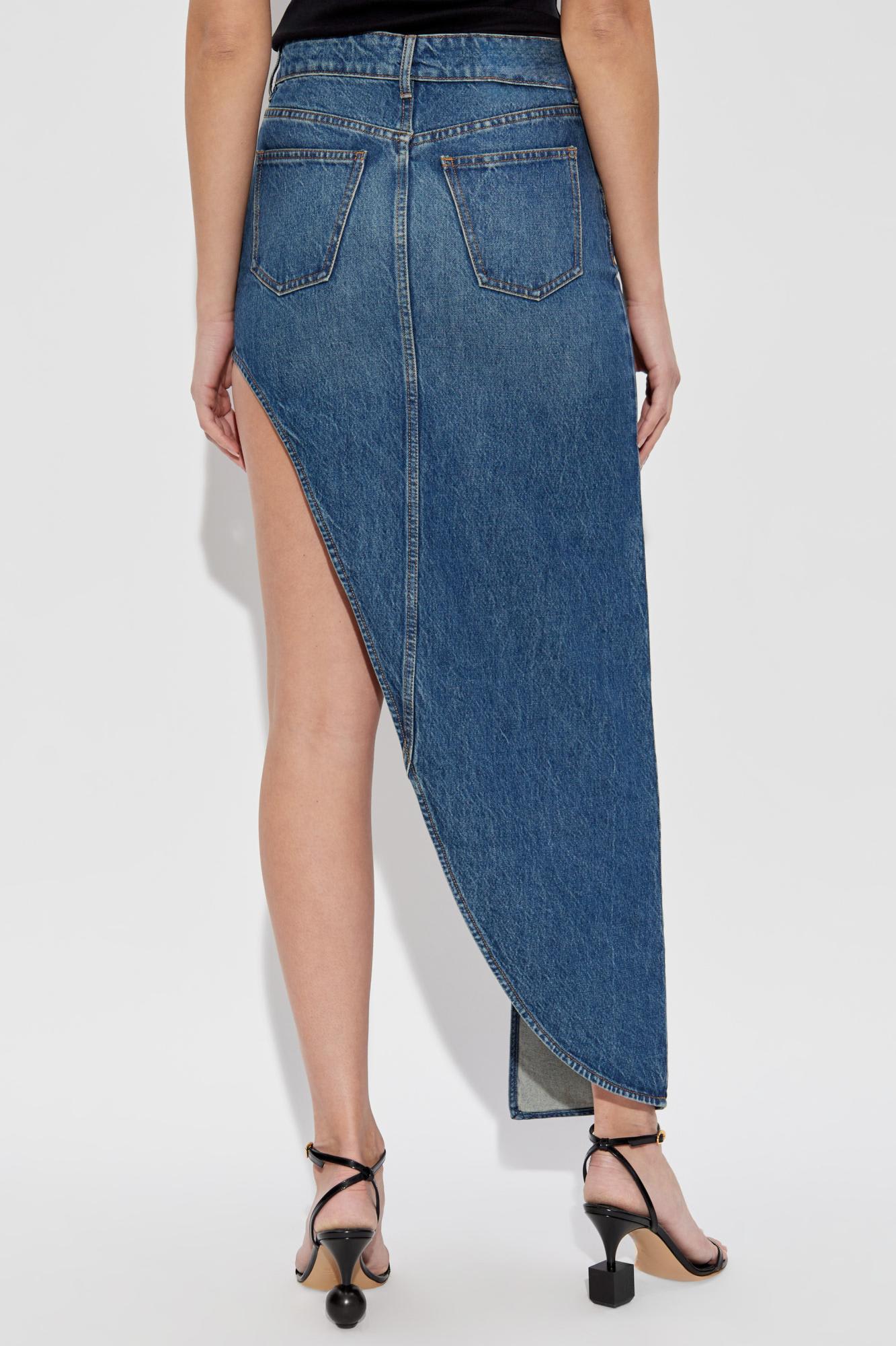 Coperni Blue Skirt With Logo Patch On The Rear And Diagonal One-leg Cut In Denim Woman In Blue Vintage