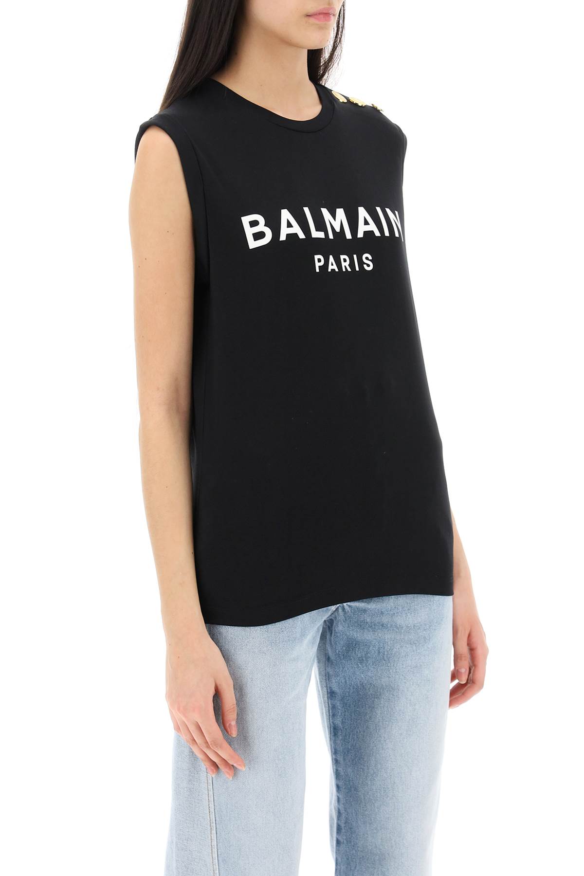 Shop Balmain Logo Top With Embossed Buttons In Noirblanc