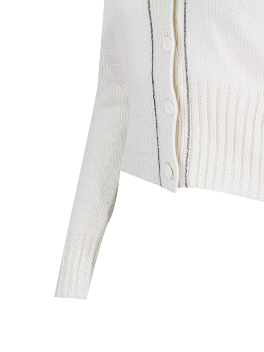 Shop Fabiana Filippi Long-sleeved Cashmere Cardigan Sweater With Button Closure And Embellished With Rows Of Monili On Th In Cream