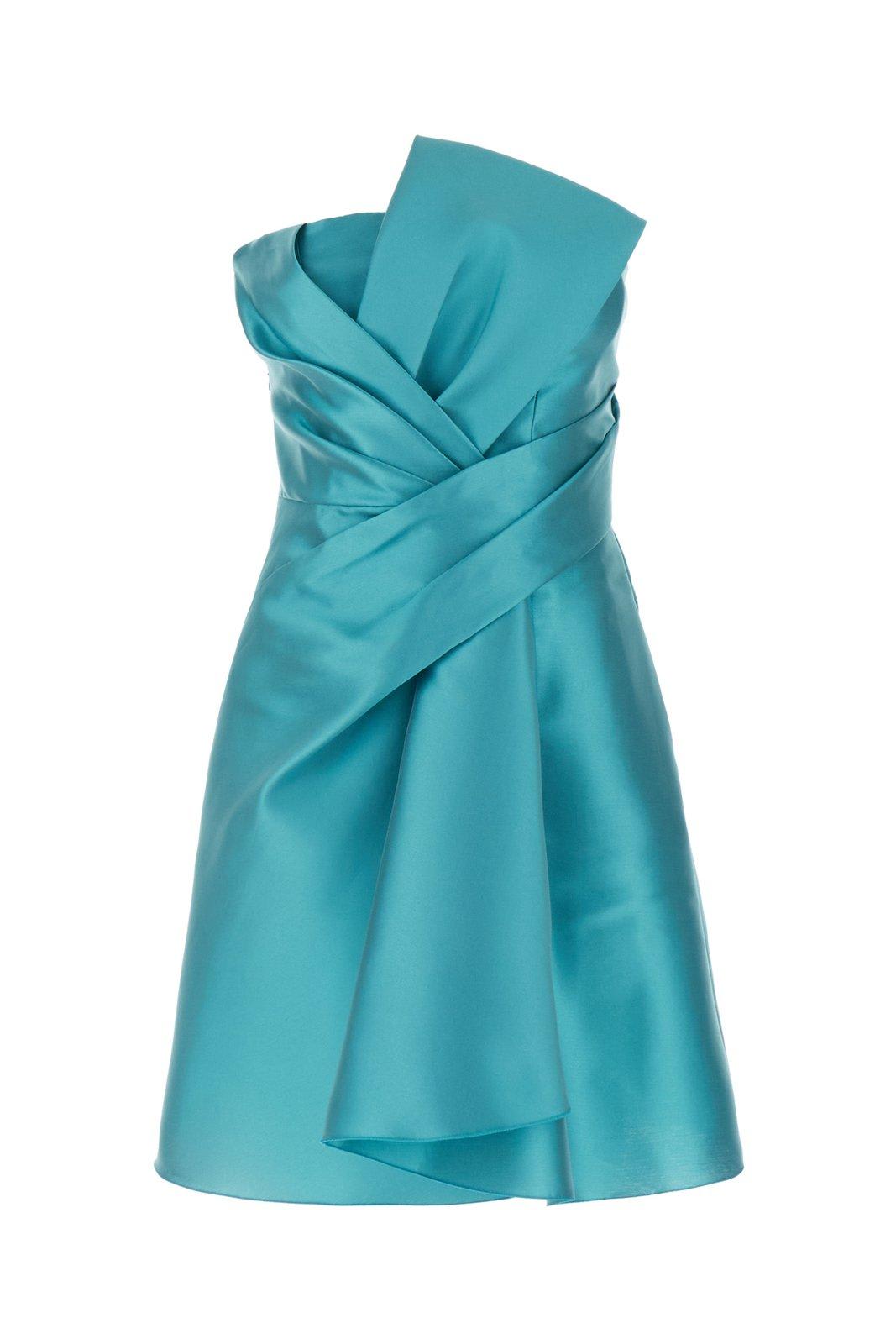 Alberta Ferretti Mikado Strapless Mini Dress In Blue