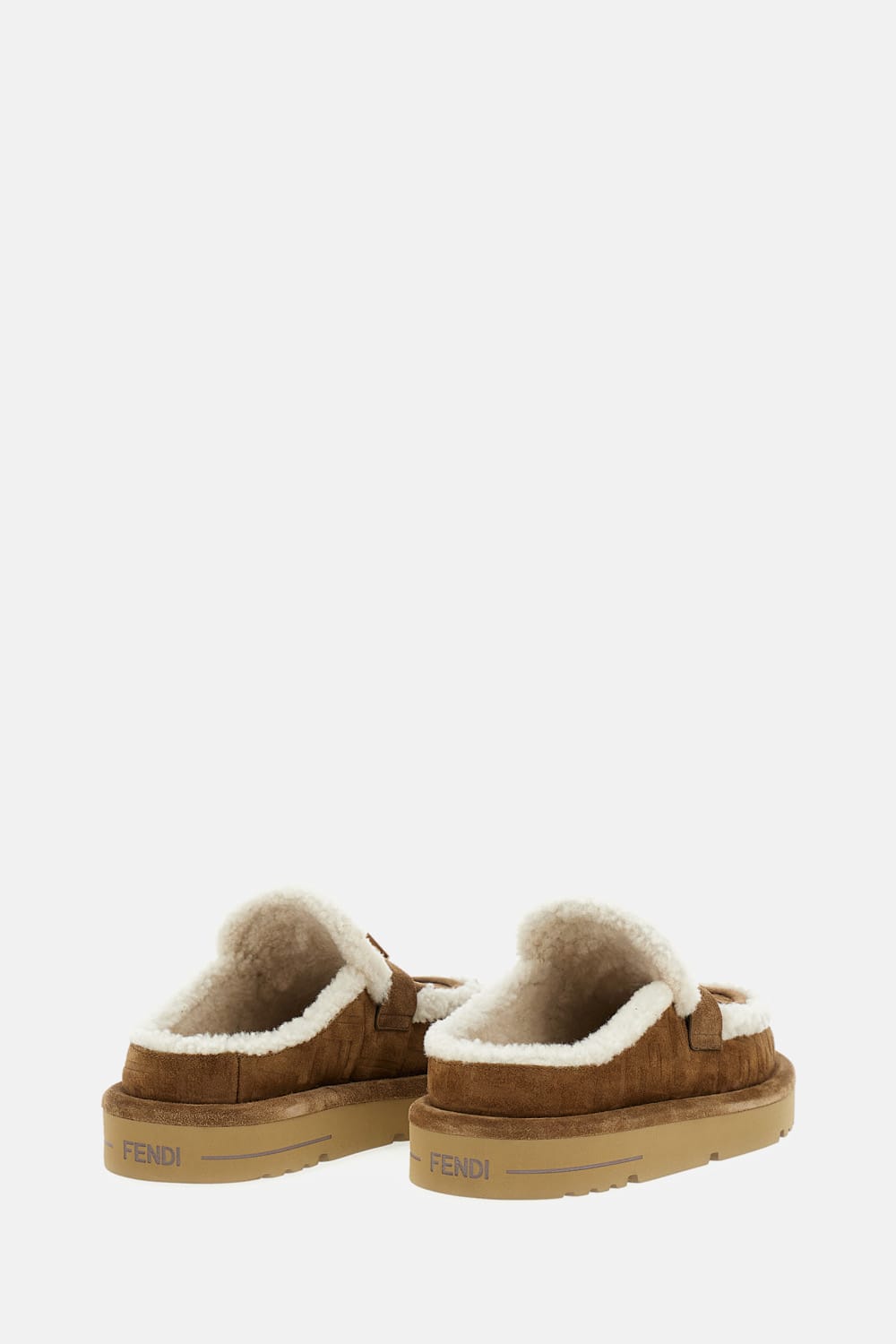 Fendi Women Beige Mules With Logo Lettering On The Rear And Ff Buckle In Suede Woman In Brown