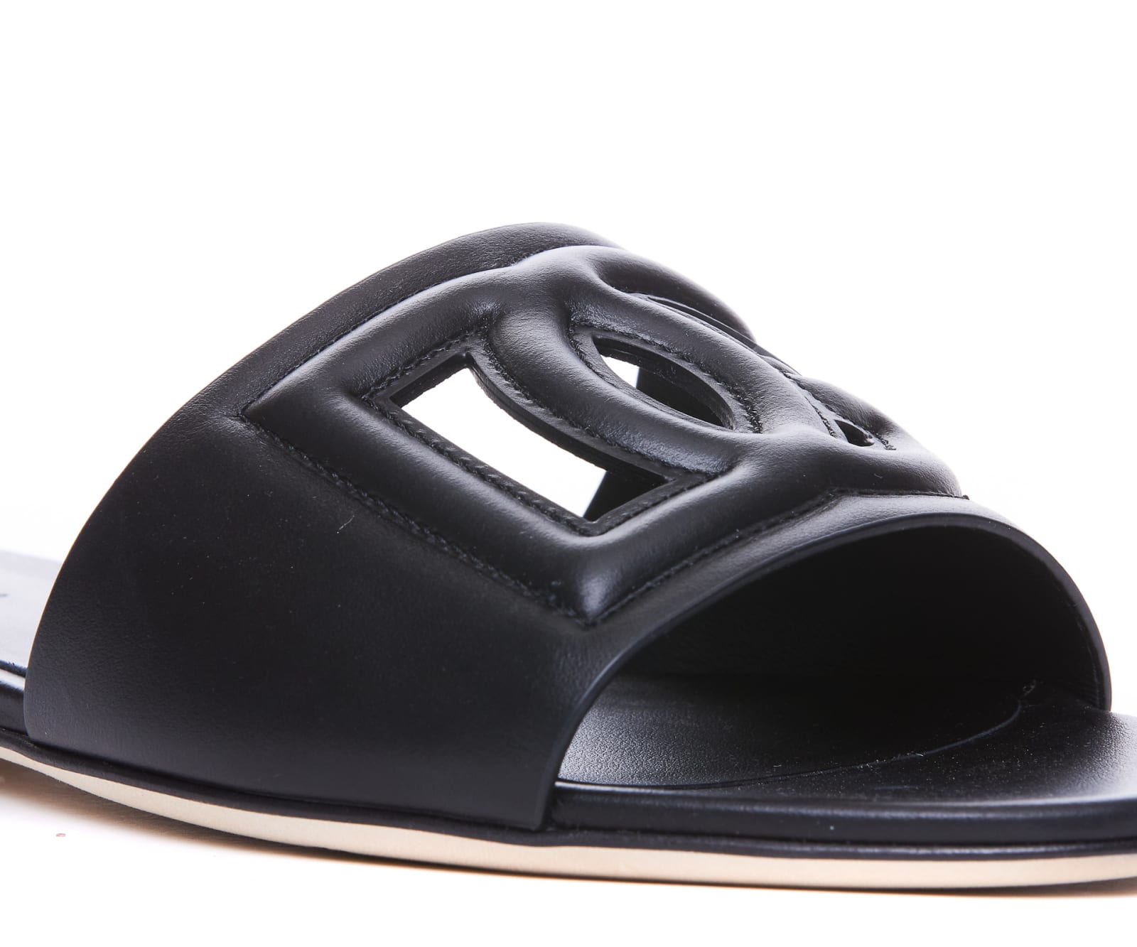 Shop Dolce & Gabbana Leather Slide With Dg Logo In Black