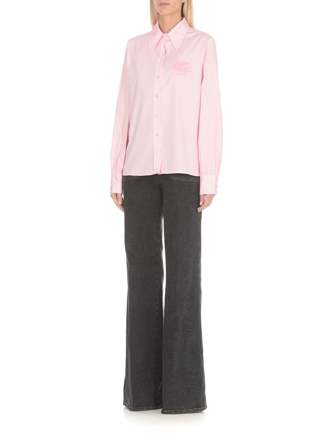 Etro Logo-embroidered Striped Cotton Shirt In Pink