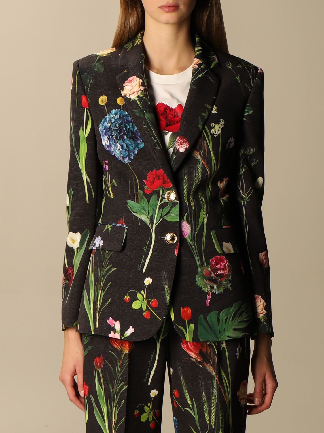 Boutique Moschino Blazer Boutique Moschino Single-breasted Jacket With Botanical Pattern
