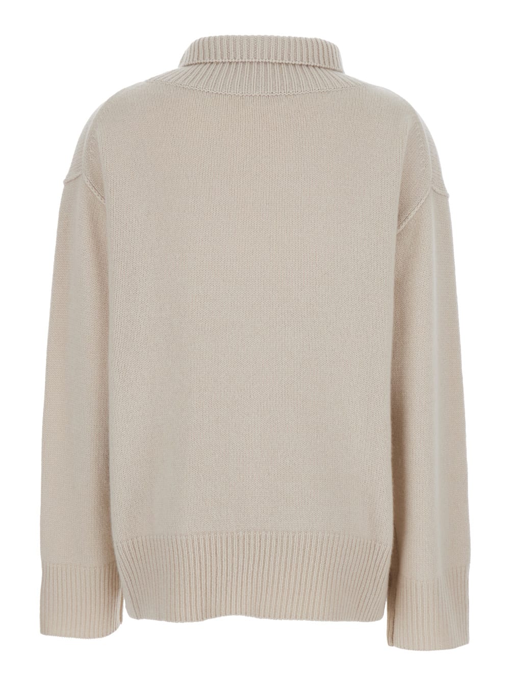 Goat Boyfriend Beige Turtleneck Sweater With Dropped Shoulders In Cashmere Woman In Gray