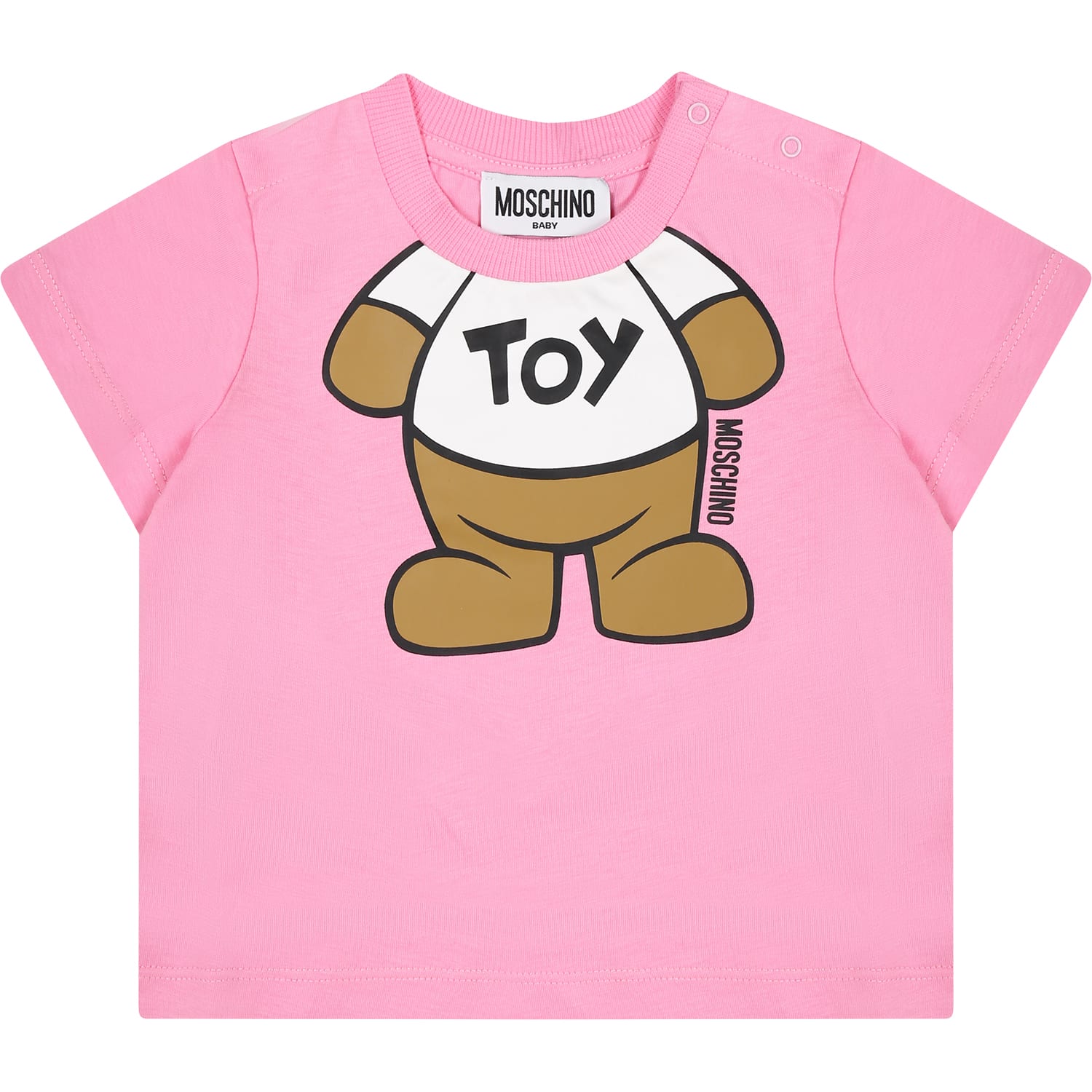 Moschino Kids' Pink T-shirt For Baby Boy With Teddy Bear