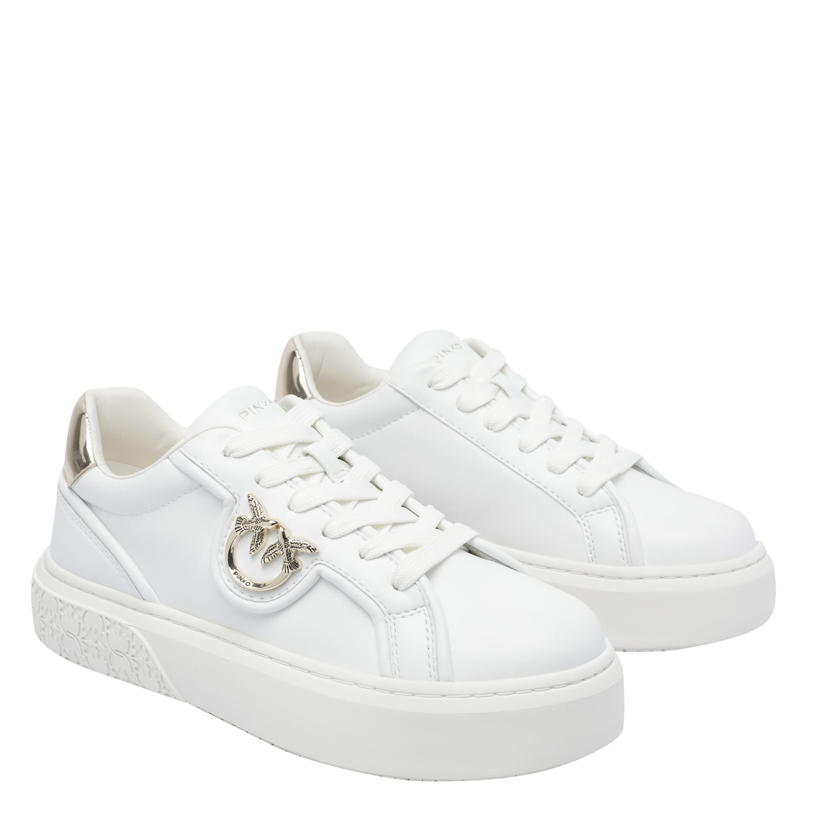 Pinko Metallic-detail Bird-embellishment Sneakers In White