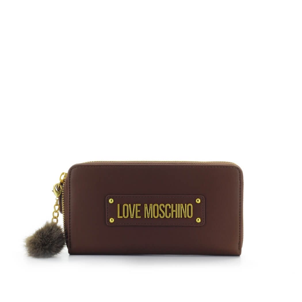Love Moschino Brown Large Wallet With Pompom
