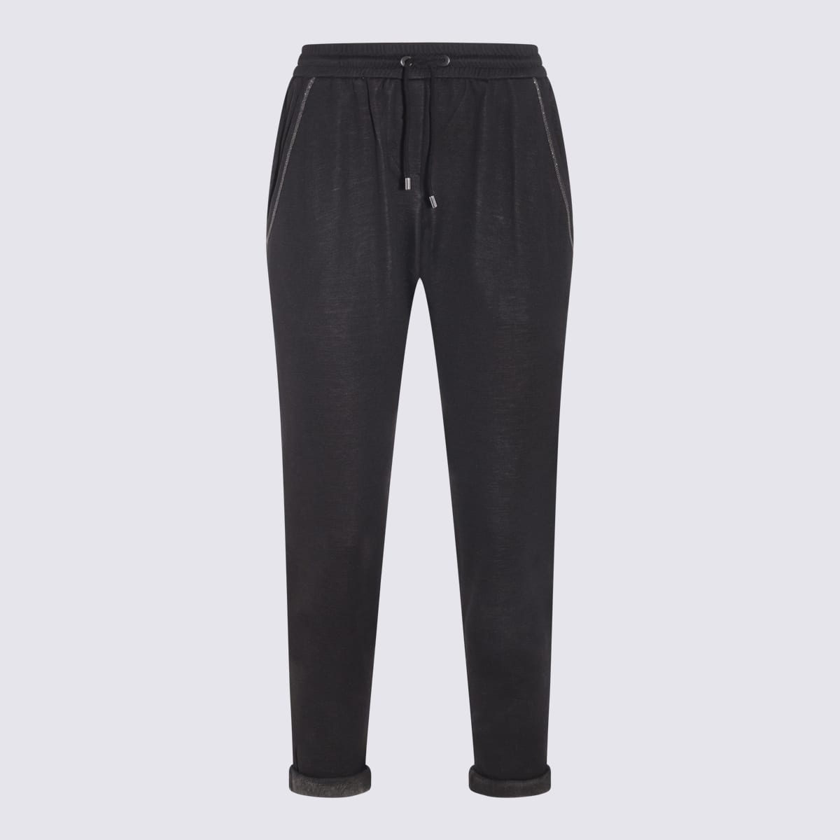 Shop Brunello Cucinelli Black Cotton-silk Blend Track Pants