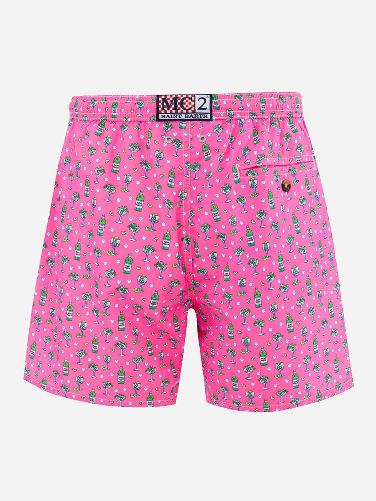 Shop Mc2 Saint Barth Man Lightweight Fabric Swim-shorts Lighting Micro Fantasy With Ice And Cocktail Print In Pink