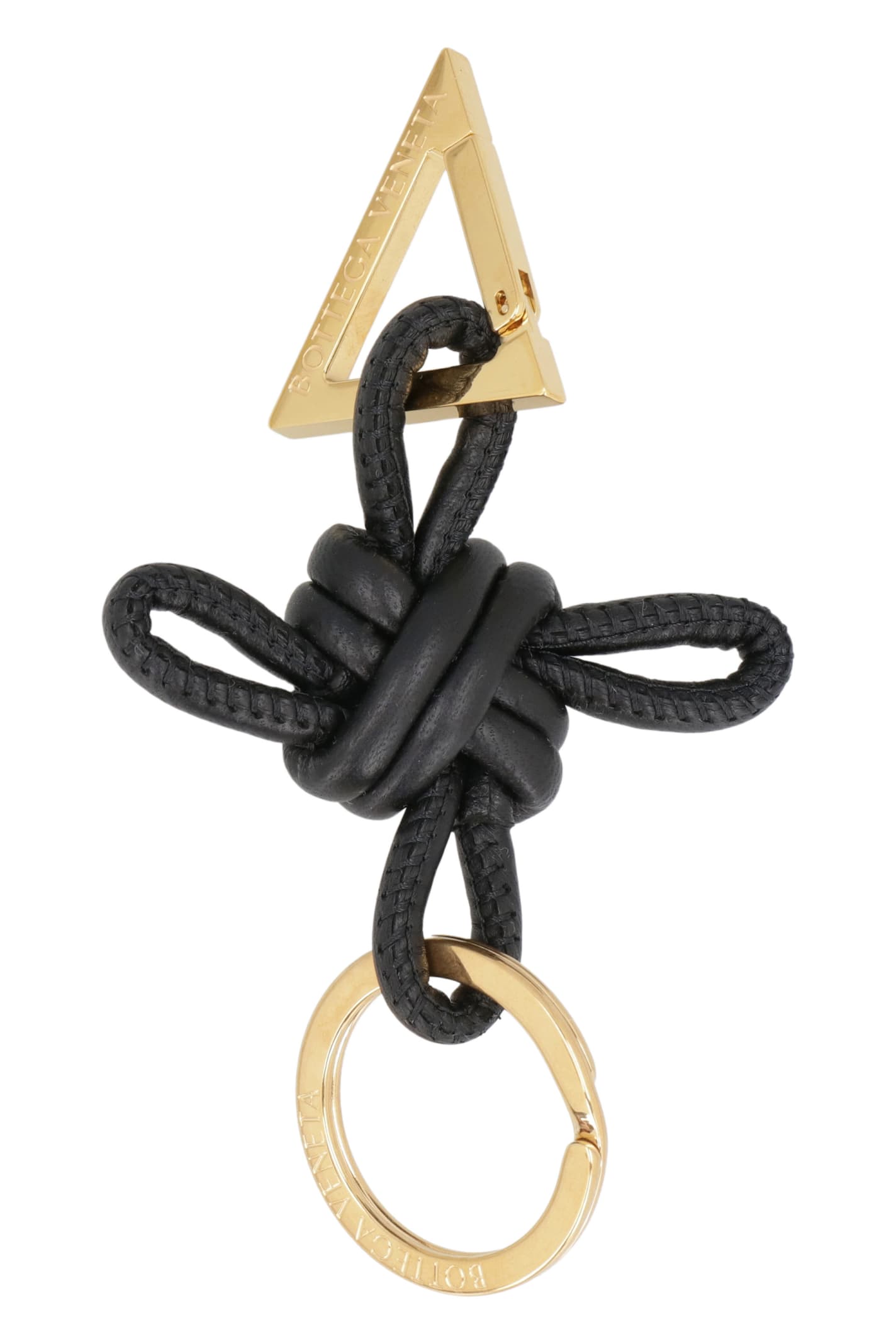 Bottega Veneta Triangle Leather Keyring In Black