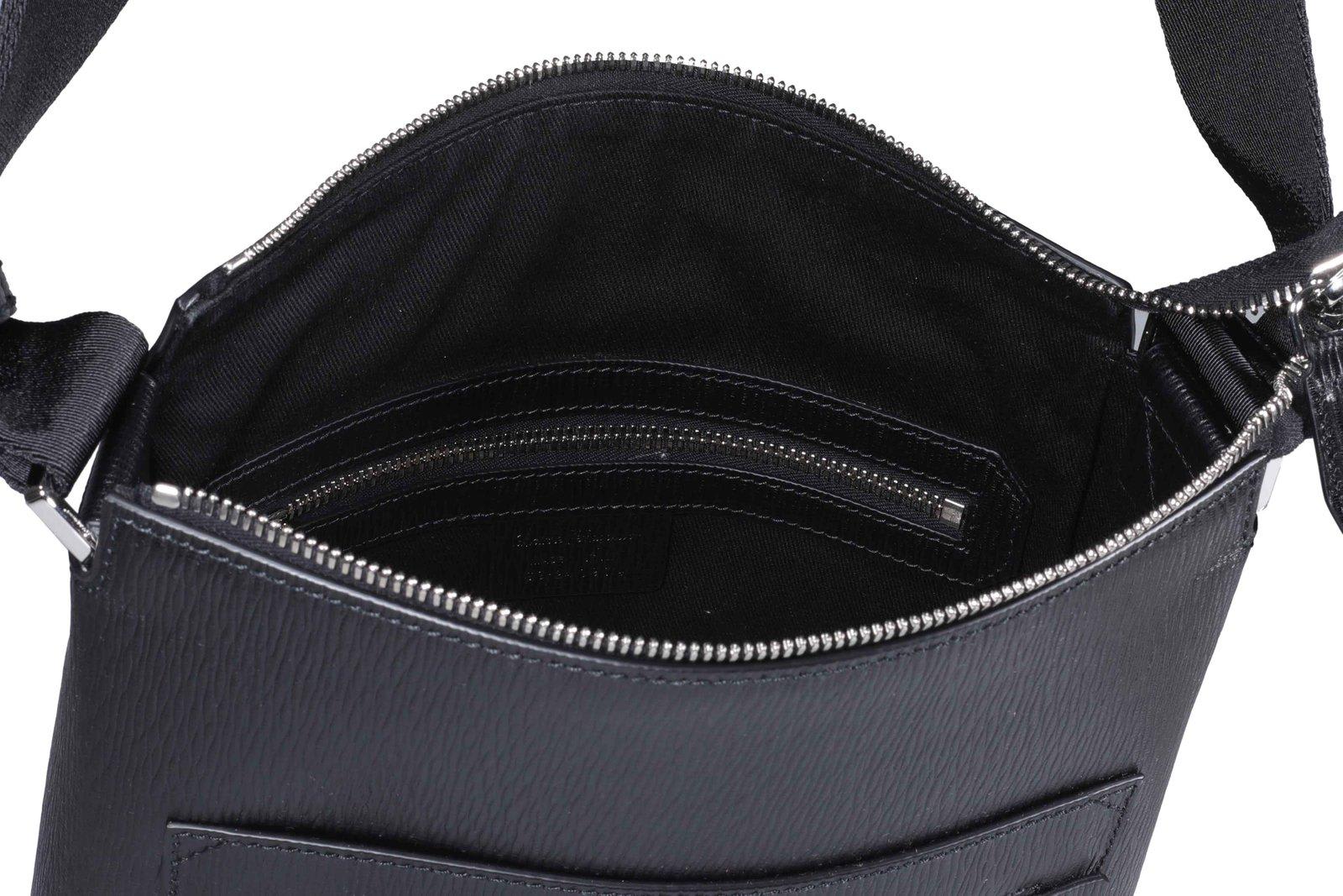 Shop Ferragamo Gancini Logo Plaque Zipped Messenger Bag In Black