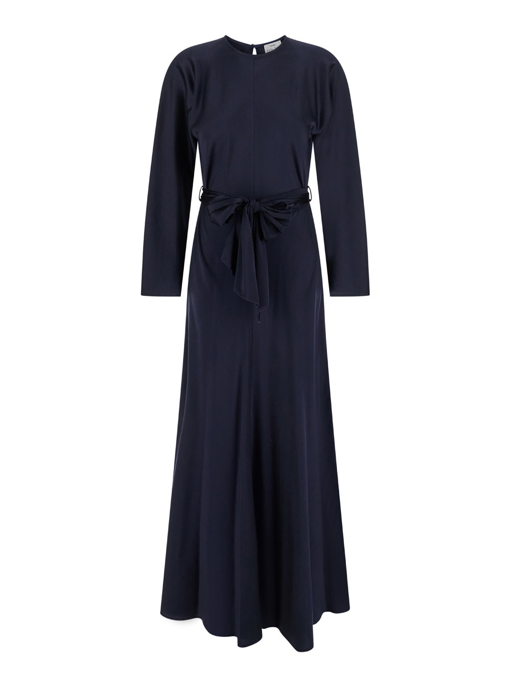 Shop Forte Forte Long Blue Dress With Long Sleeves And Bow In Stretch Silk Woman In Notte