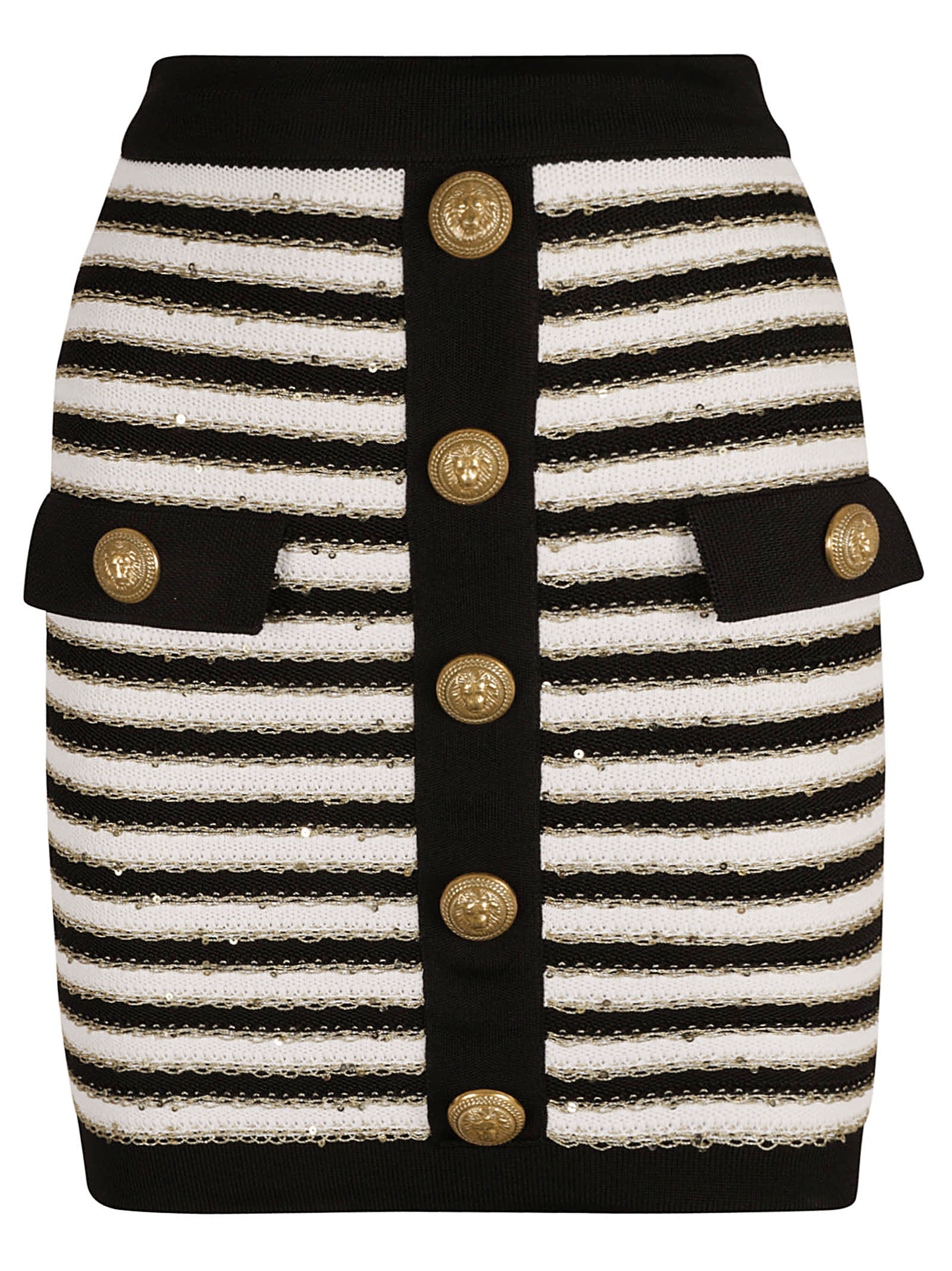 Balmain Rib Trim Stripe Embellished Skirt