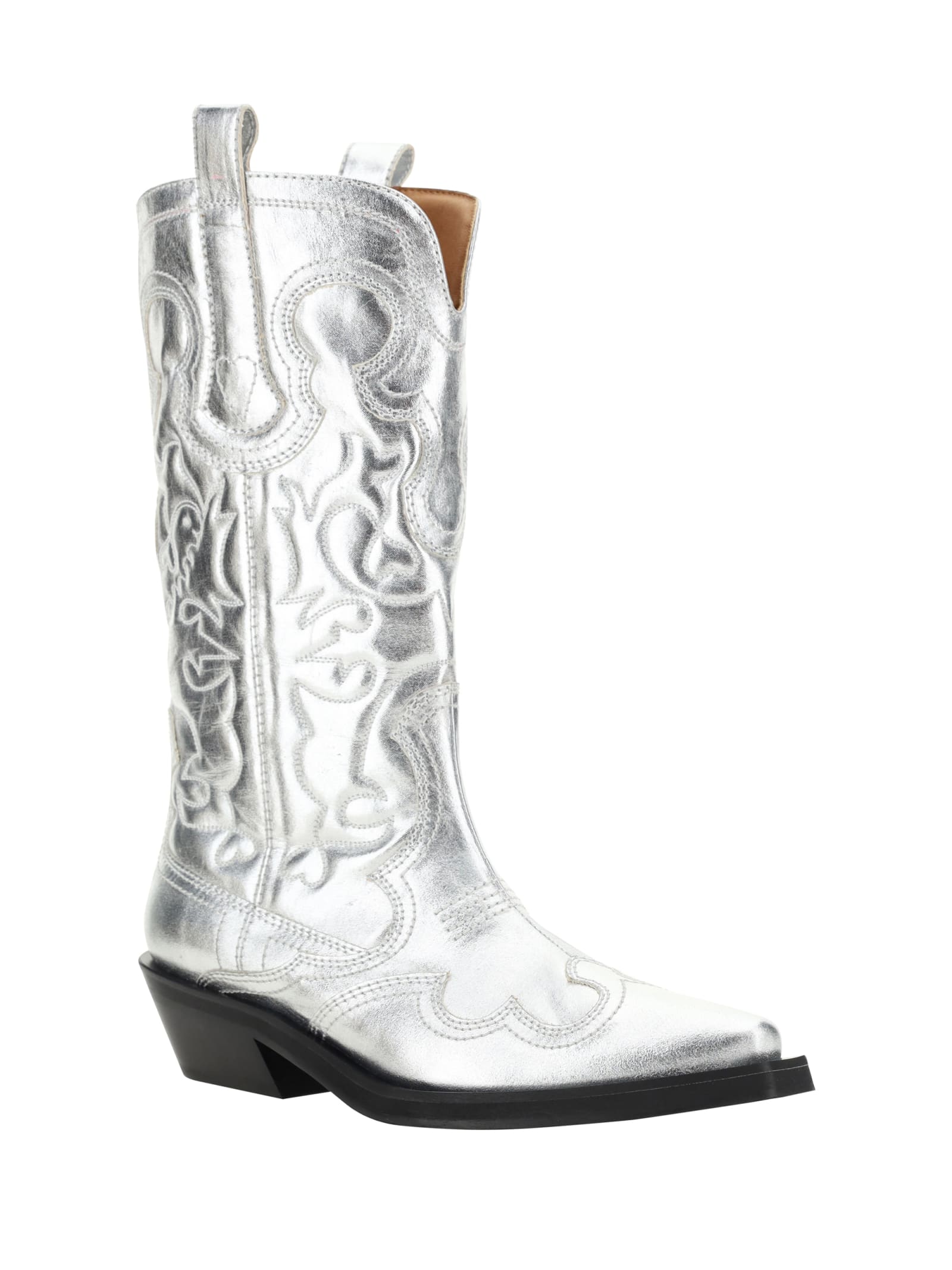 Shop Ganni Western Boots In Silver