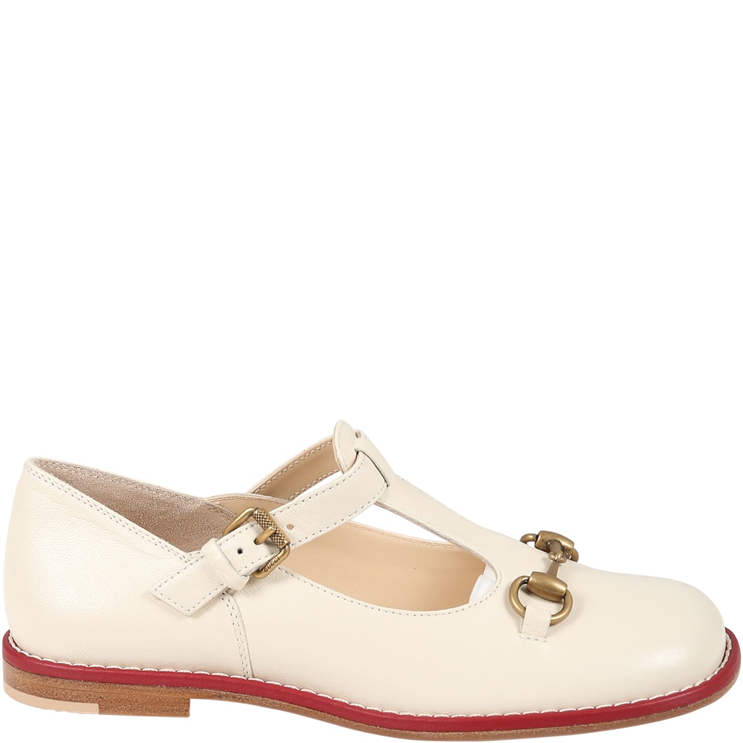Gucci Kids' Ivory Ballet Flats For Girl With Iconic Horsebit In White