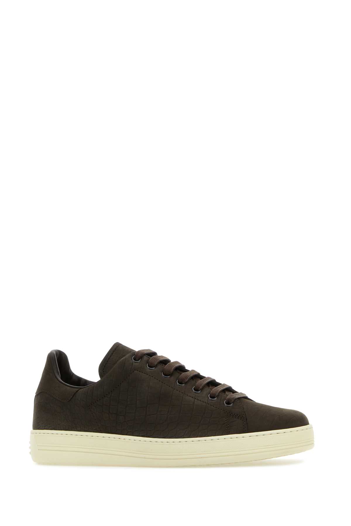 Shop Tom Ford Brown Leather Sneakers In Fangocream