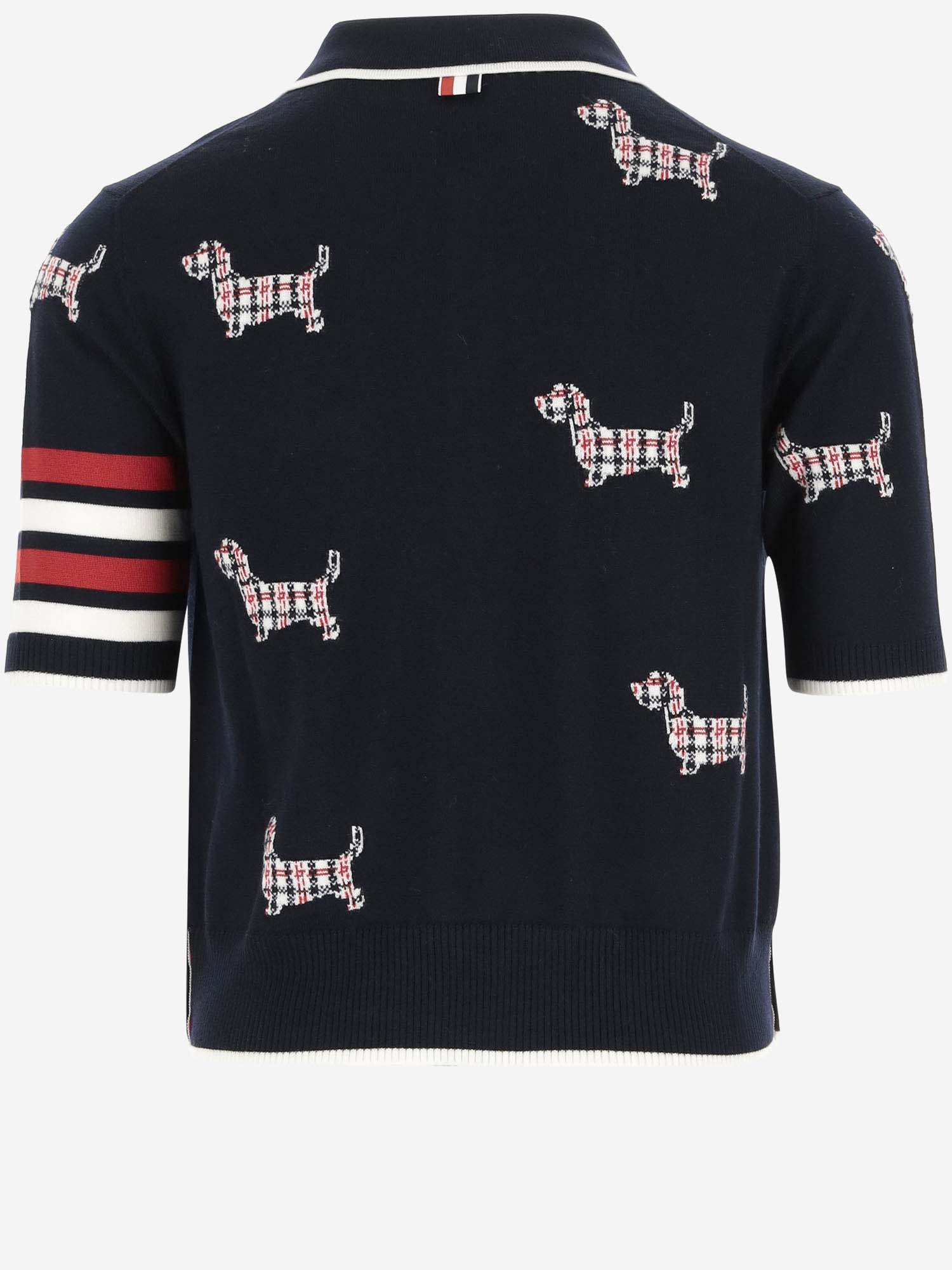 Shop Thom Browne Stretch Wool Short Sleeve Pullover In Blue