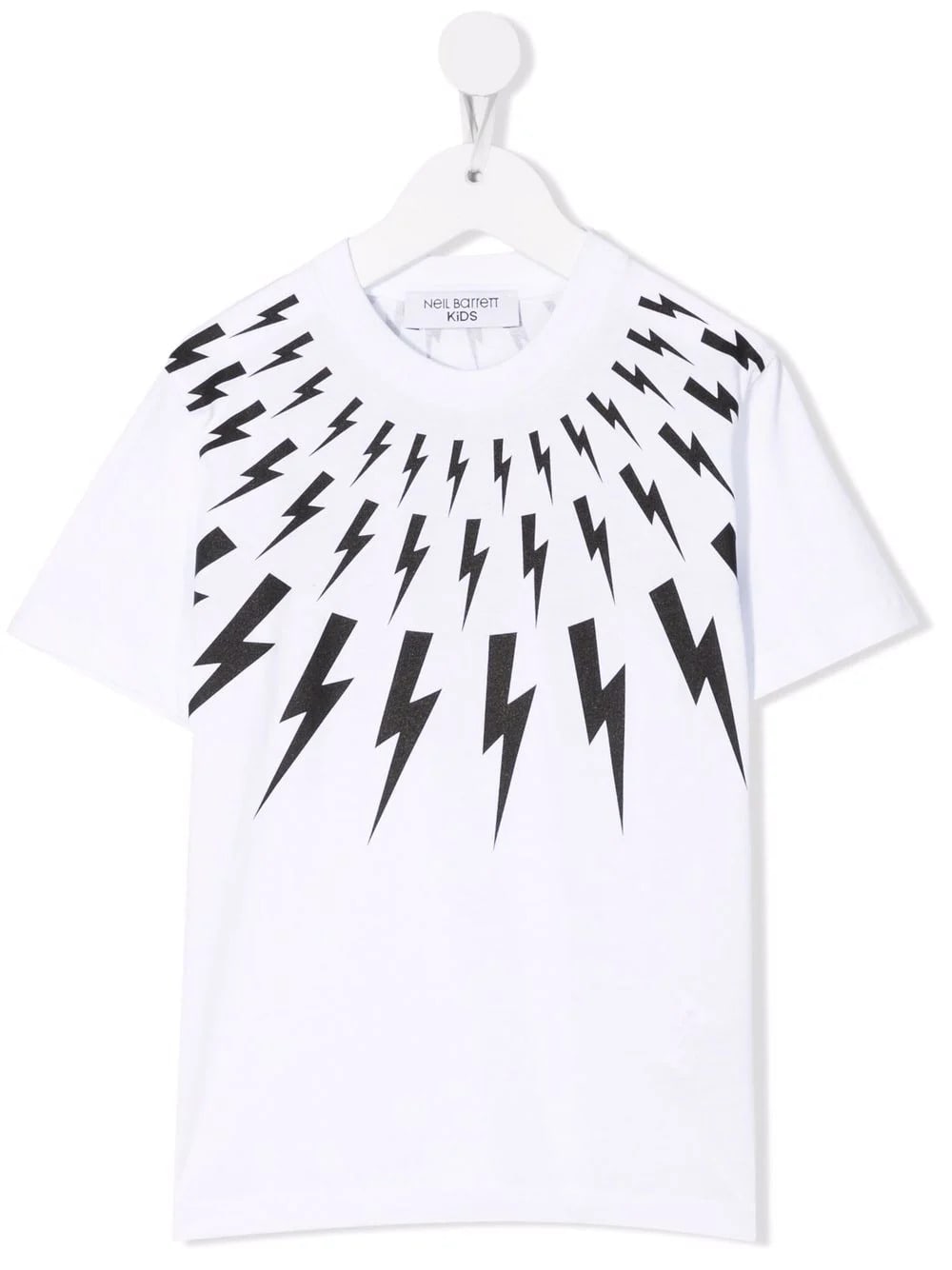 Neil Barrett Kids White T-shirt With Black Fair-isle Thunderbolt Print On Front And Back
