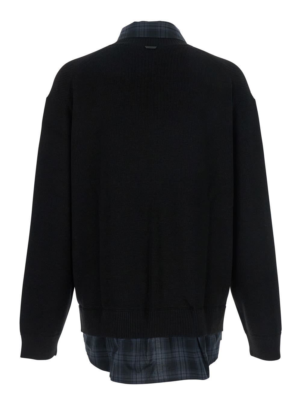 Juunj Check Shirts Layered V-neck Sweater In Black