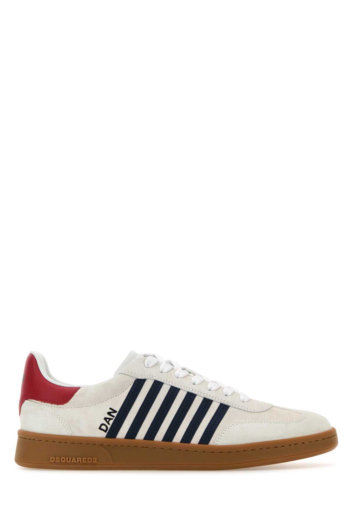 Shop Dsquared2 Chalk Suede Boxer Sneakers In Whitebluered